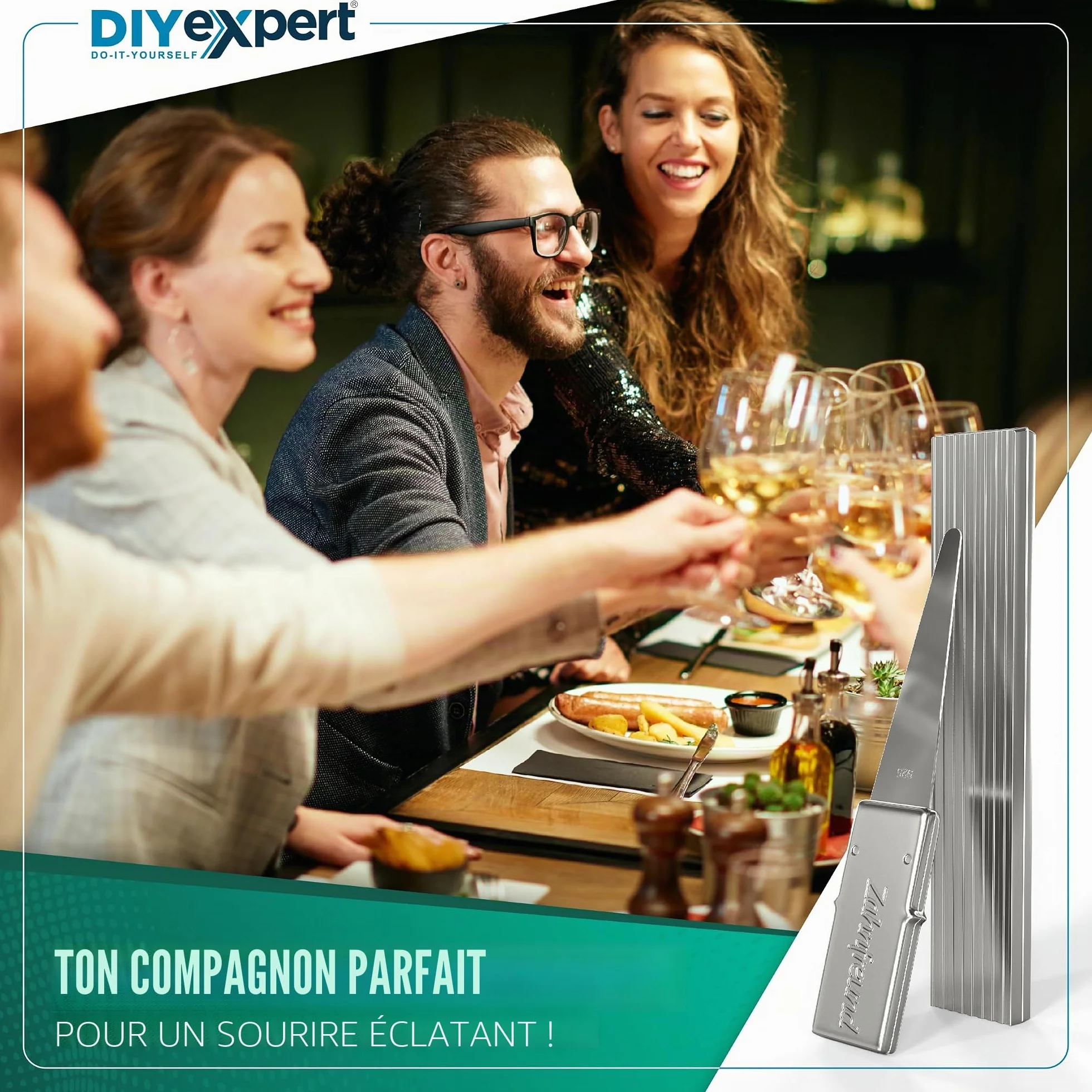 Cure-dents Home Xpert 4 cm avec feuille d'argent véritable - Poignée incluse - Longueur totale 5,5 cm - Étui