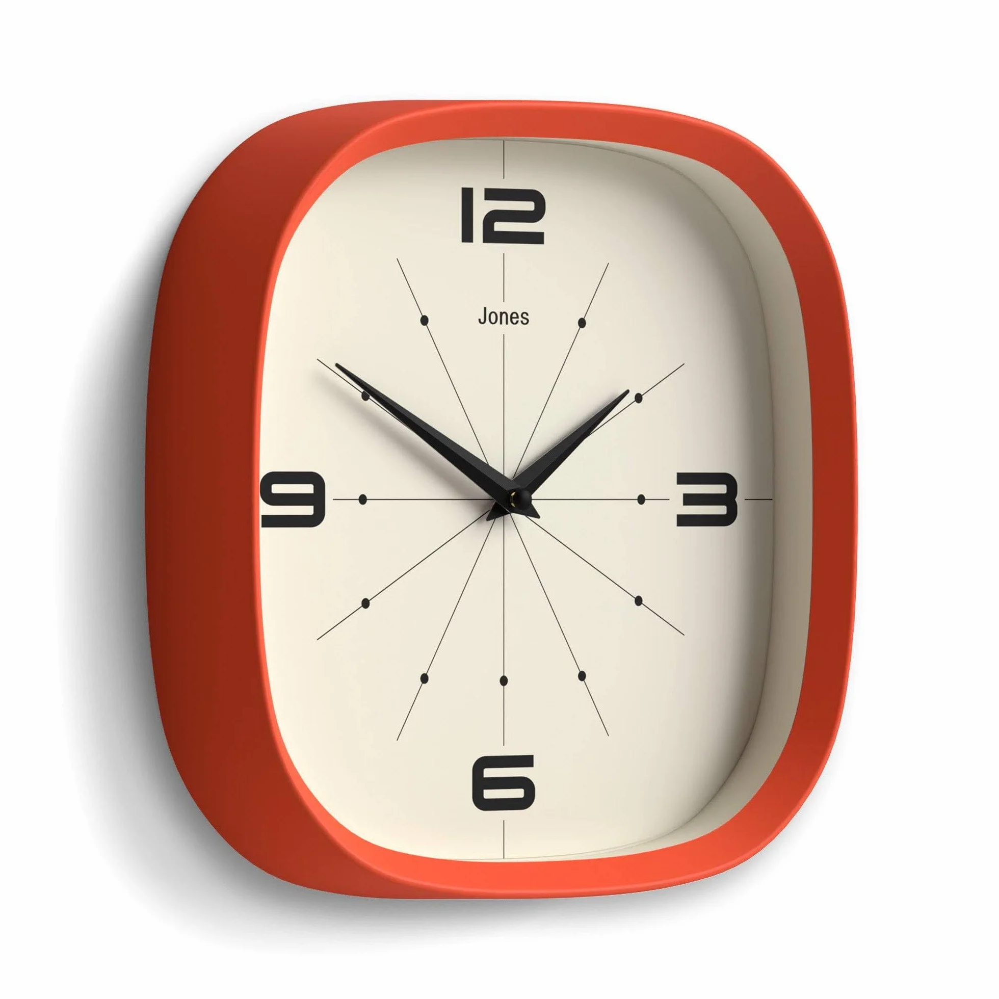 JONES CLOCKS Pulsar Horloge Murale 25cm Orange Rétro Carrée Arrondie