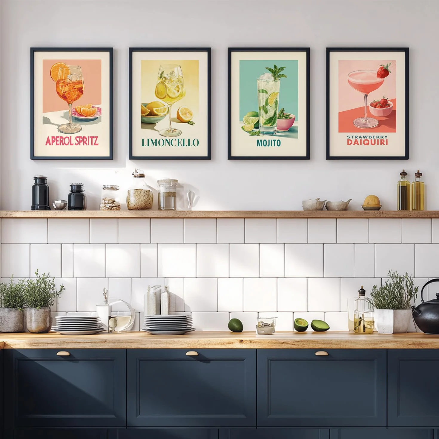 LAVEMA Lot de posters rétro cocktail A4 (21 x 30 cm) Vintage Aperol Spritz Mojito Limoncello Décoration murale cuisine