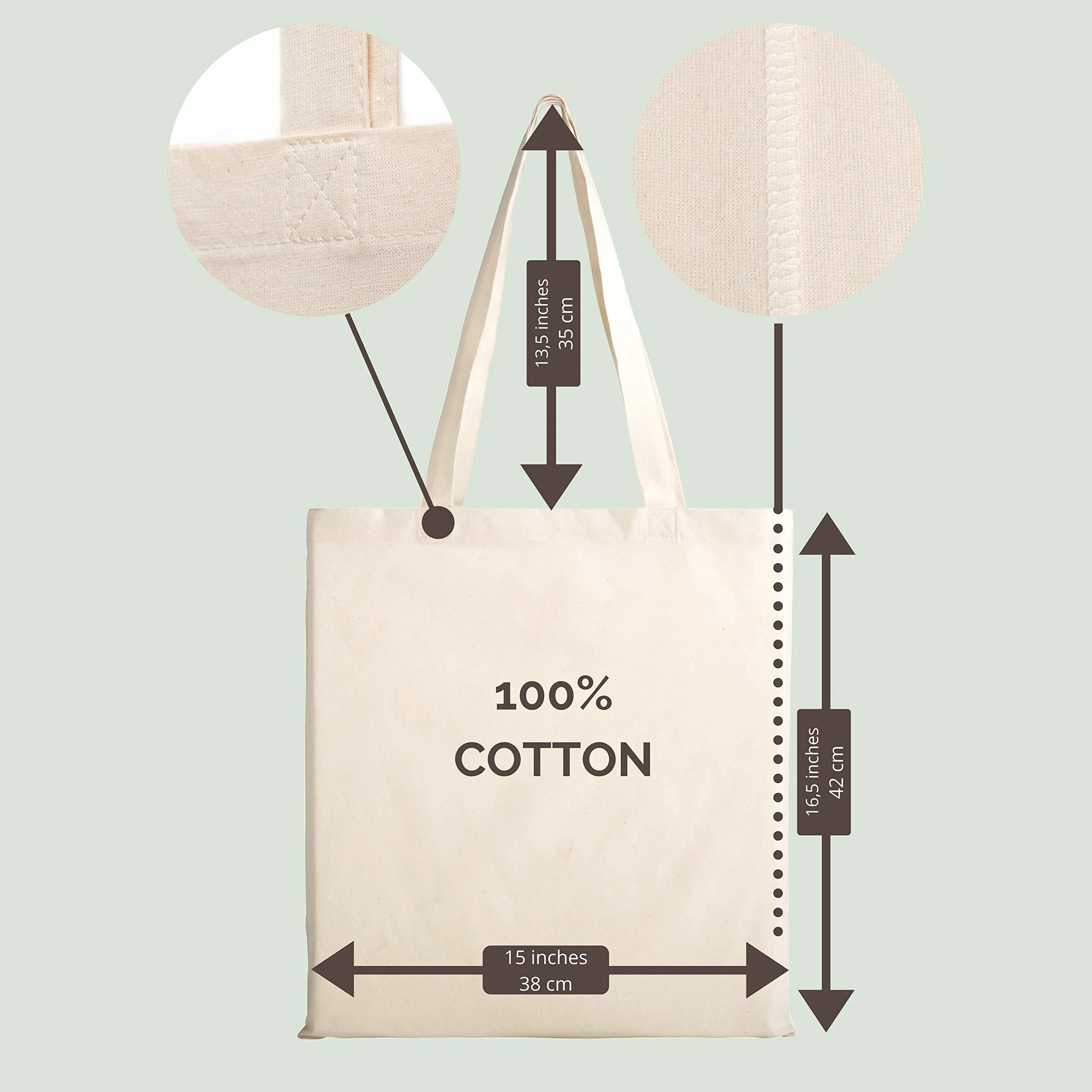 Sac en Coton Non Imprimé 38x42 cm 145 g/m² Anses Longues Réutilisable