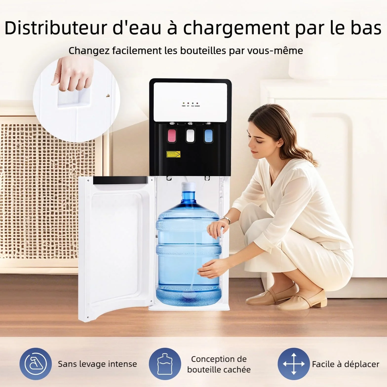 Distributeur d'eau Froide/Chaude sur Pied, Fontaine à Eau Compatible Bonbonnes, Chauffage/Refroidissement Rapide