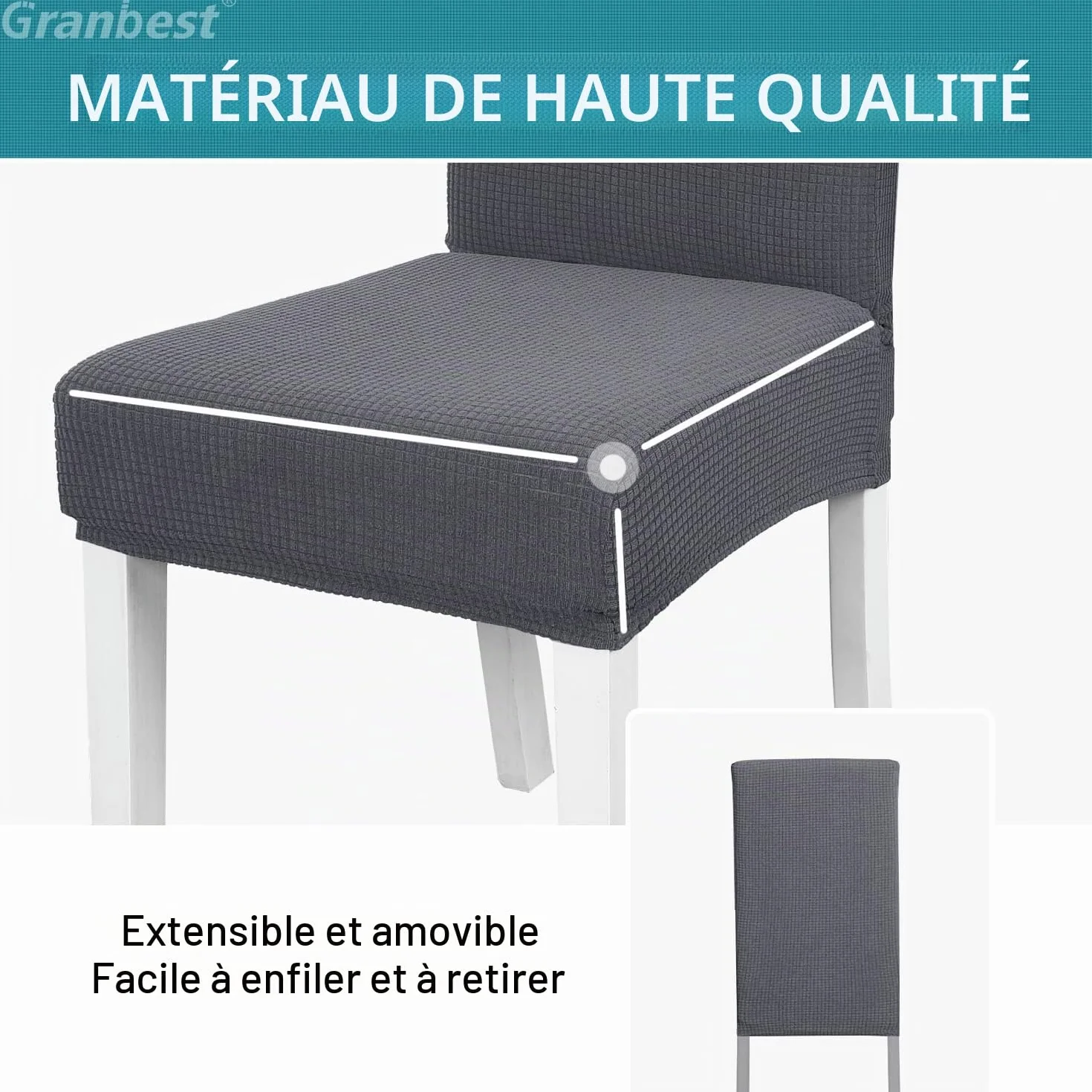 Granbest Lot de 4 Housses de Chaise de Salle à Manger Imperméables, Protection Amovible, Gris
