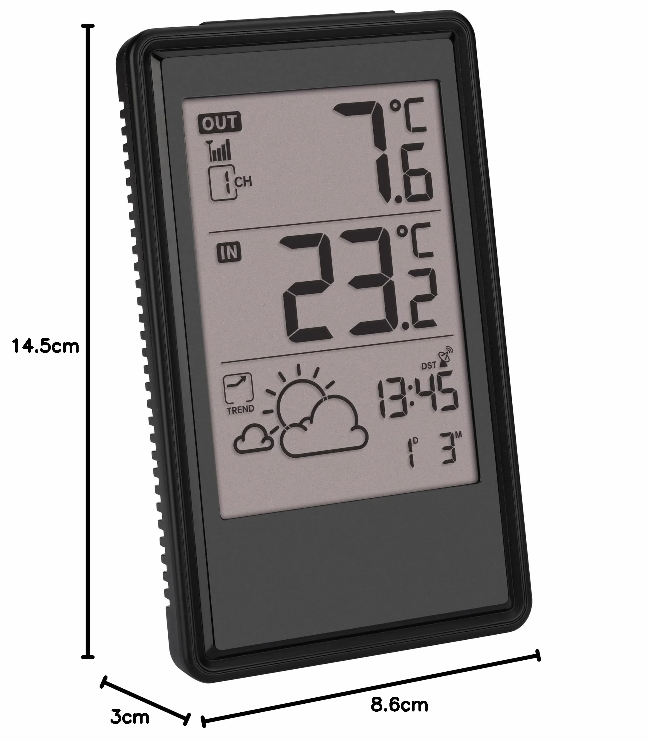 TFA Dostmann Station météo sans Fil Noir 35.1170.01 avec capteur extérieur et horloge radio-pilotée