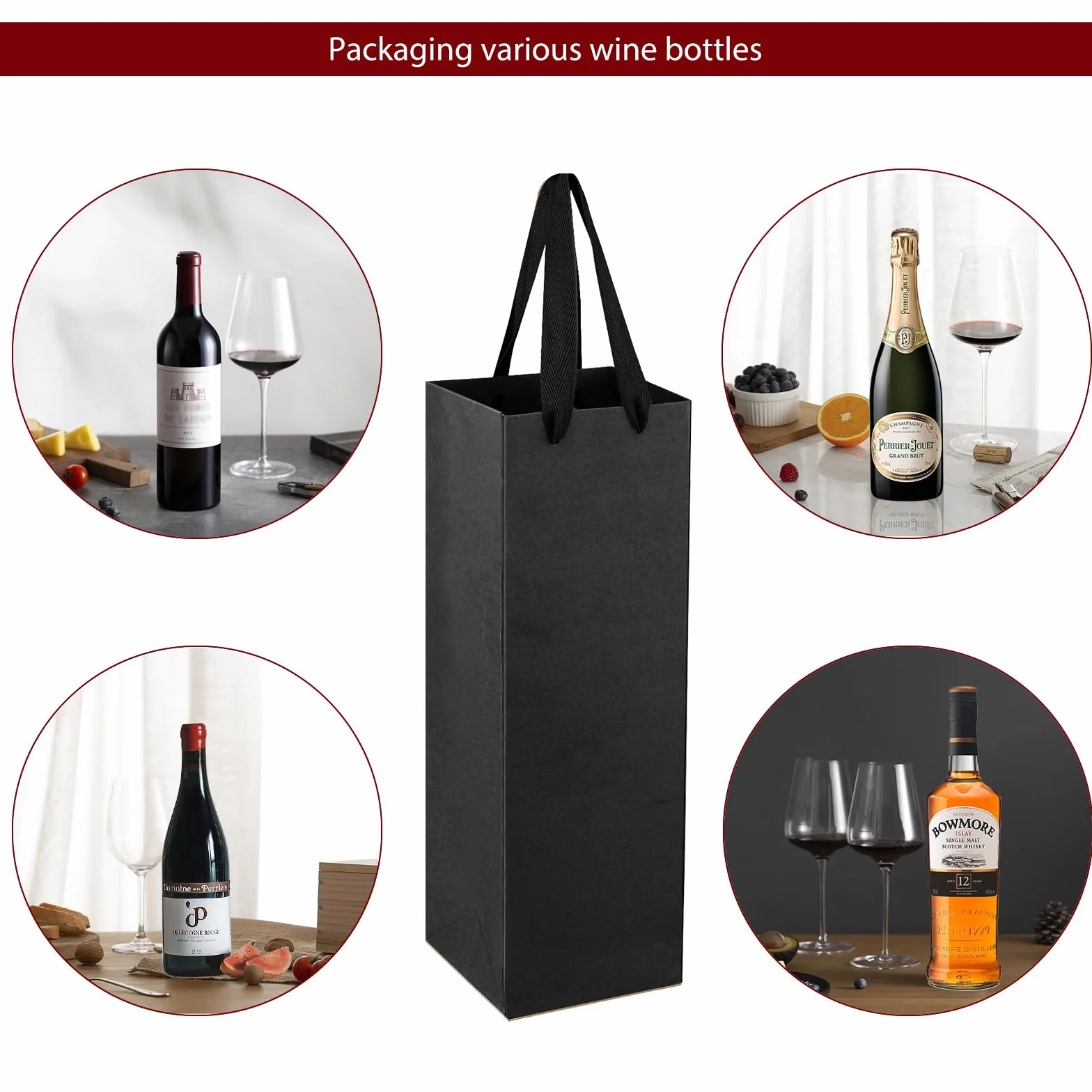 Fabaoday Pochette Cadeau Bouteille 20 PCS Sacs Cadeaux en Papier Kraft avec Poignées pour Vin