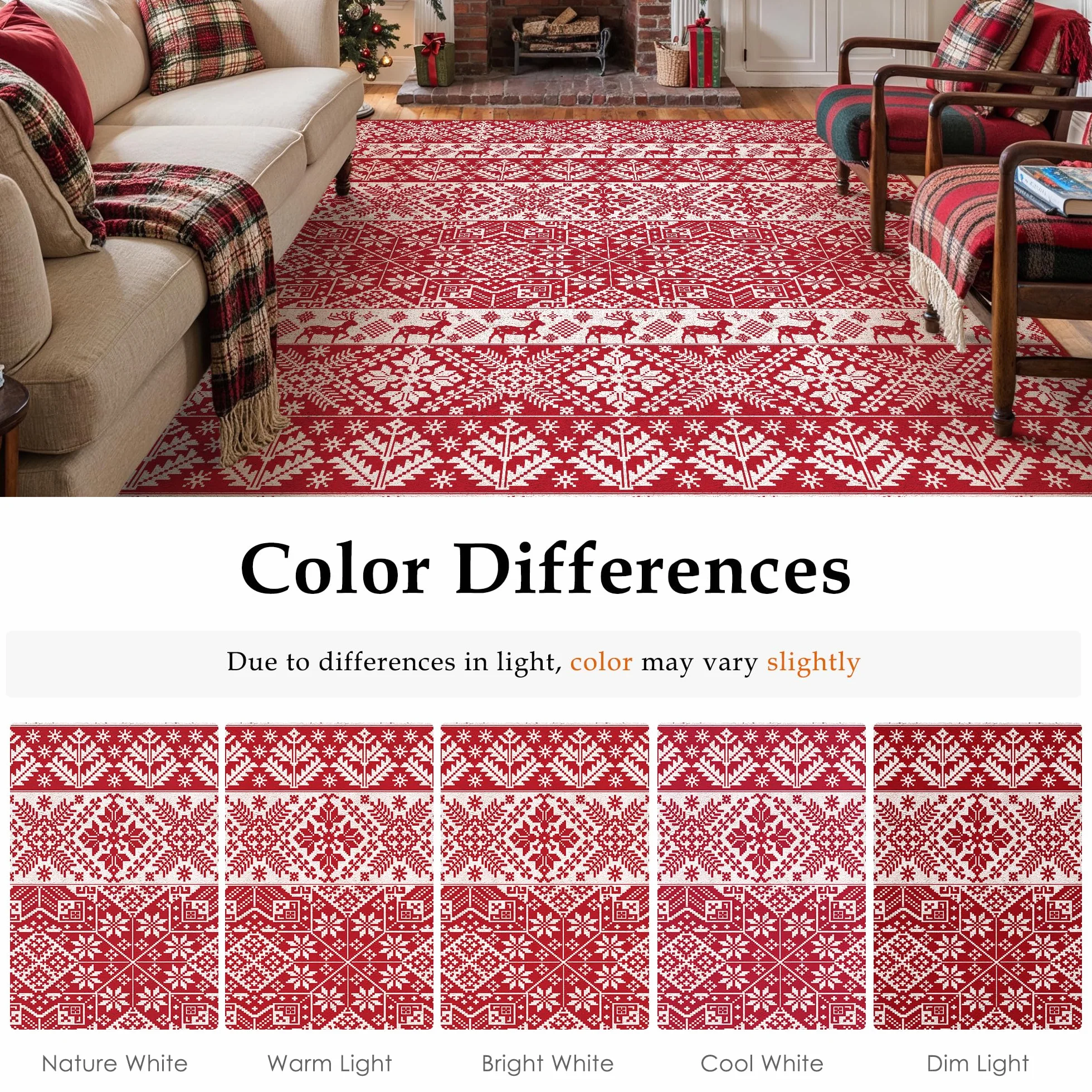 Tapis de couloir de Noël lavable flocon de neige antidérapant 60 x 180 cm rouge PureCozy