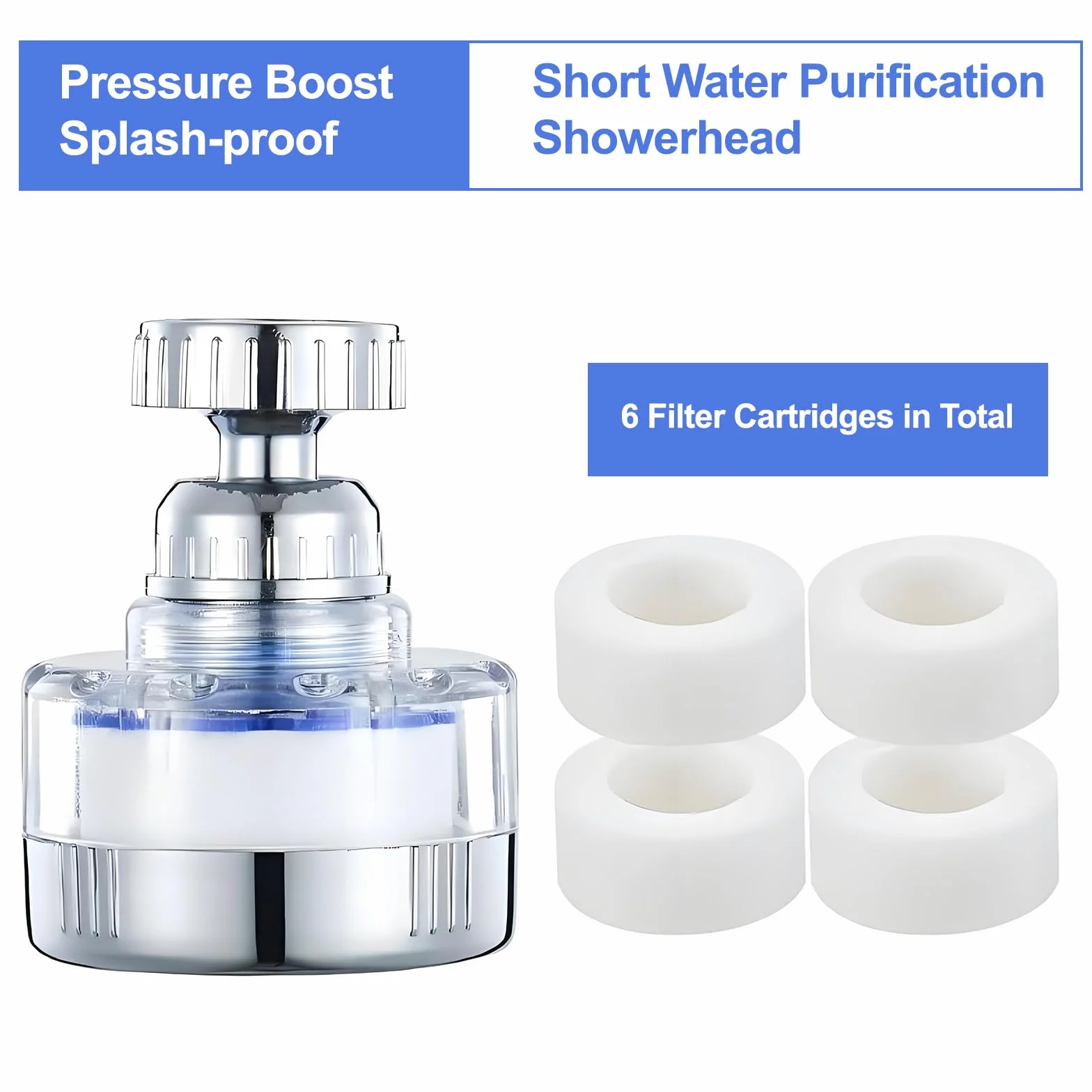 Filtre à eau Robinet Anti Calcaire avec 6 éléments Filtrants en coton PP, Tête de Pulvérisateur Rotatif 360°