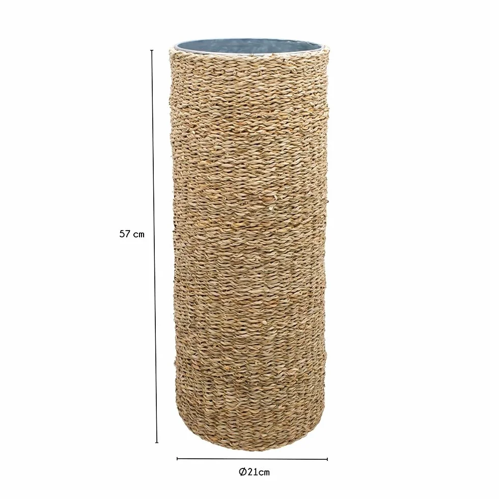 Porte Parapluie 21 x 21 x 57 cm Jonc de Mer Métal Rangement Parapluie Naturel