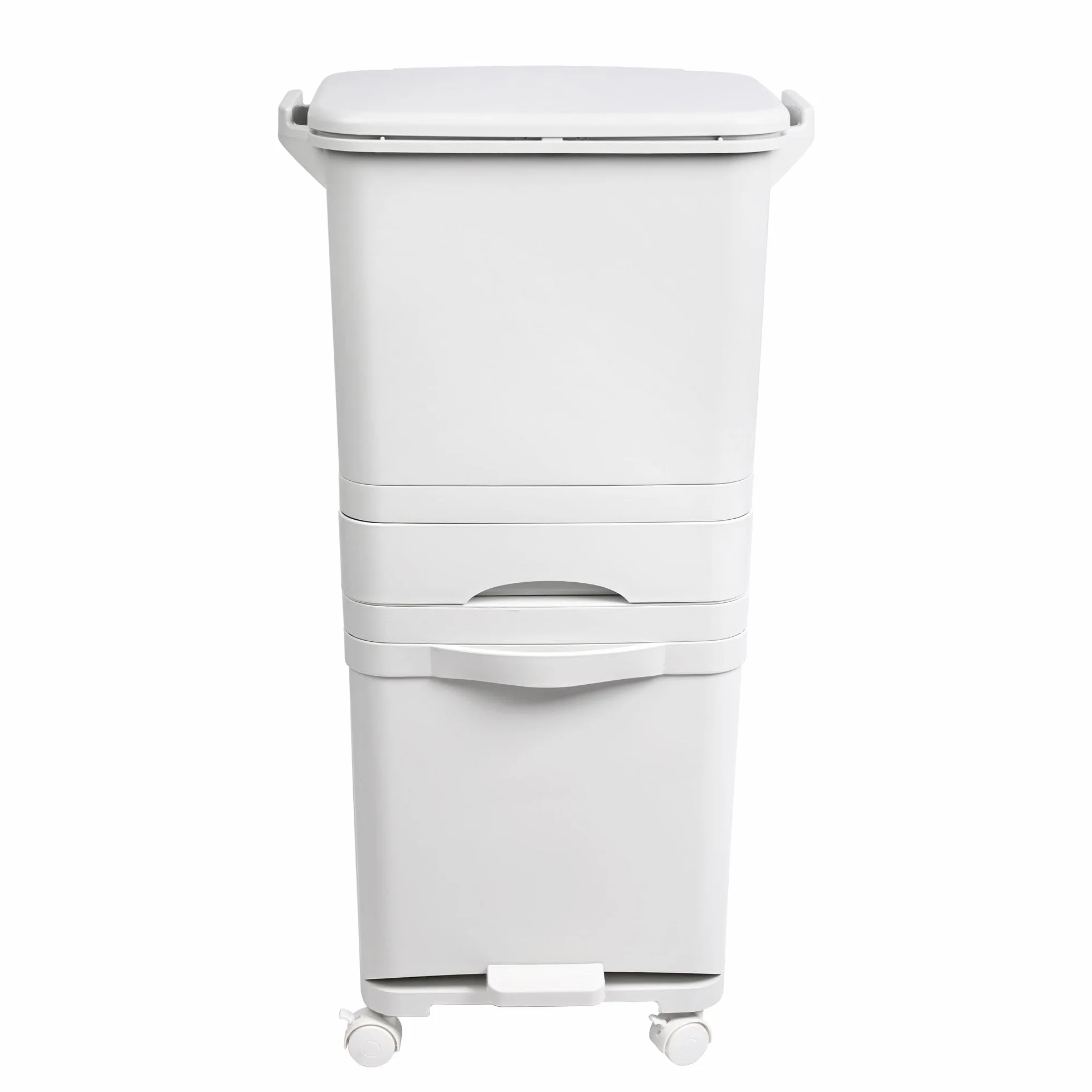 Poubelle de recyclage à tri sélectif 42 L triple compartiment avec pédale roulettes poignée