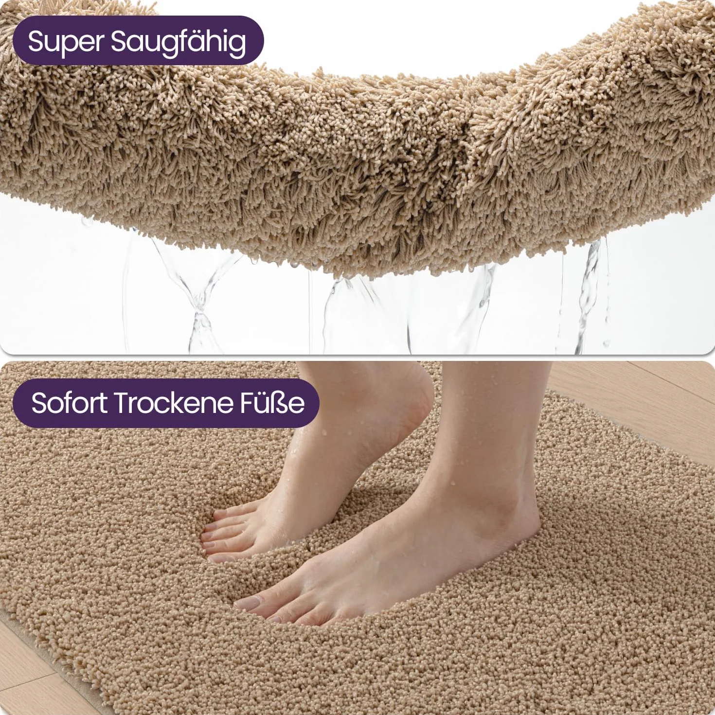 DEXI Tapis de Bain 40x60 cm Microfibre Antidérapant Beige