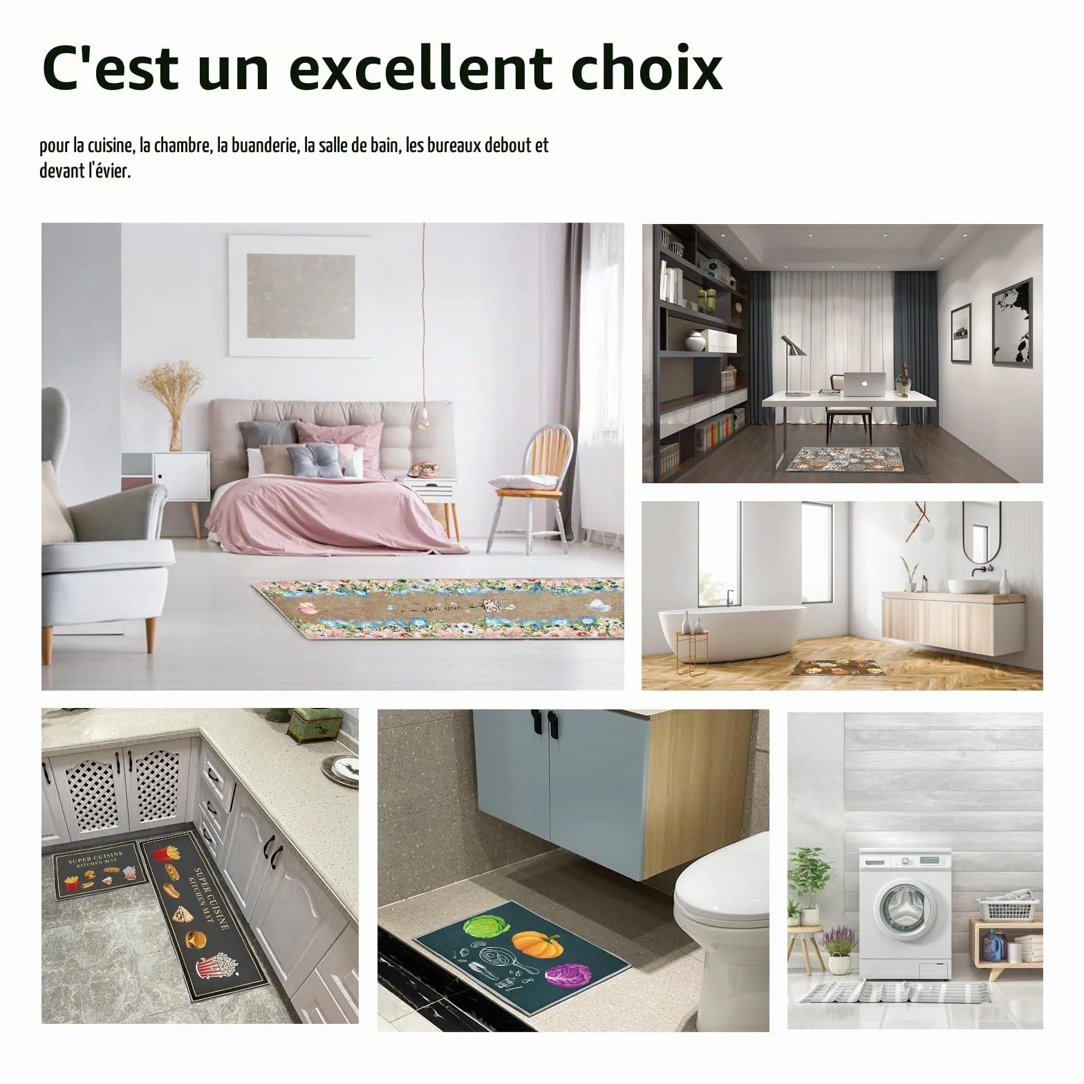Lot de 2 tapis de cuisine lavables antidérapants imperméables café 40x60 40x120 cm
