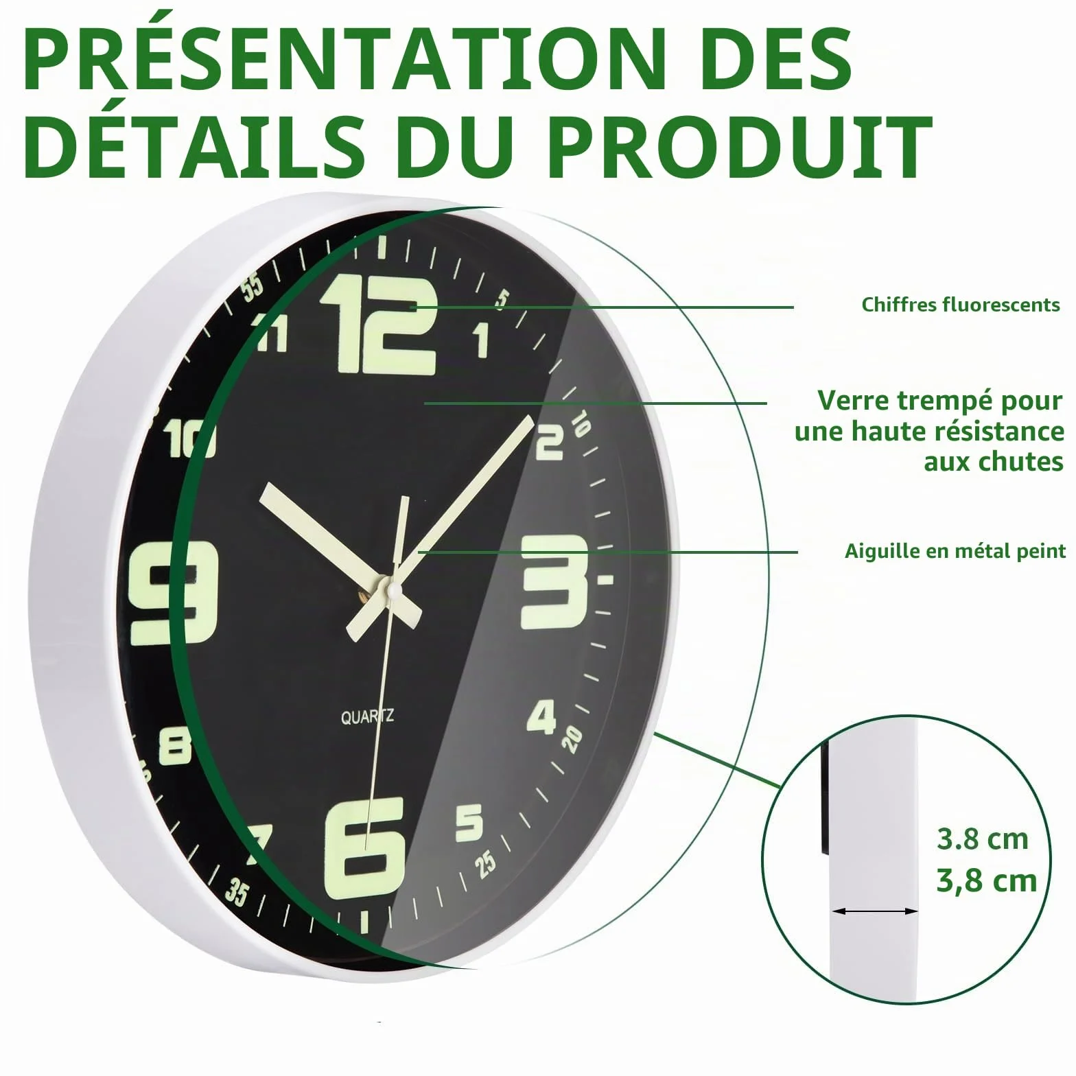 ACCSHINE Horloge Murale Numérique Silencieuse 25 cm Design Moderne