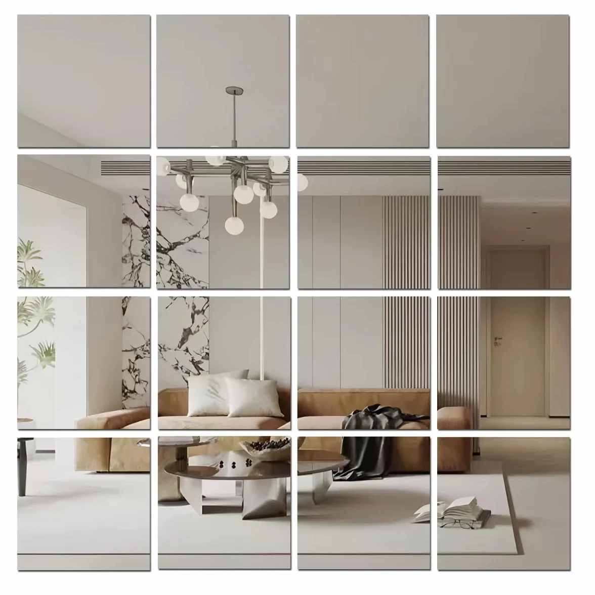 Autocollants en miroir acrylique HD pour murs, carreaux bricolage, miroir autocollant sans verre incassable (Lot de 10/16)