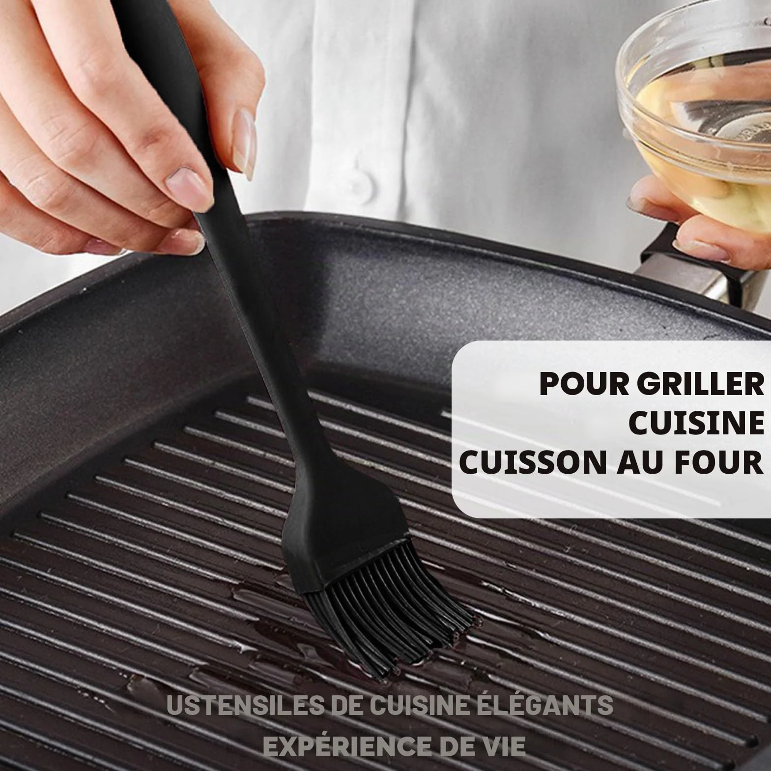 Pinceau de Cuisine Silicone 21 cm Noir pour Pâtisserie Barbecue