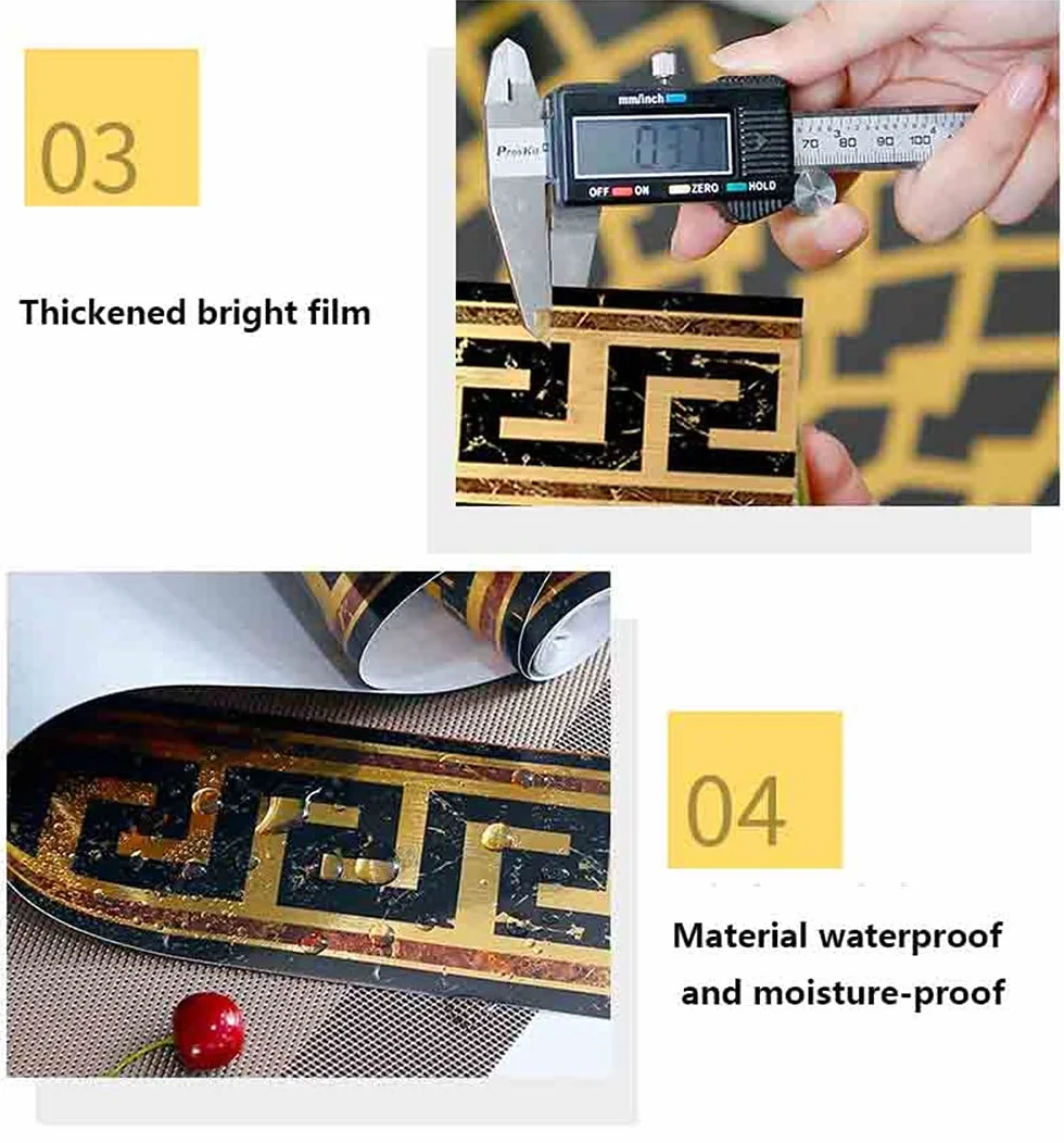 Autocollant de tuile de mur imperméable en PVC doré frise murale adhésive
