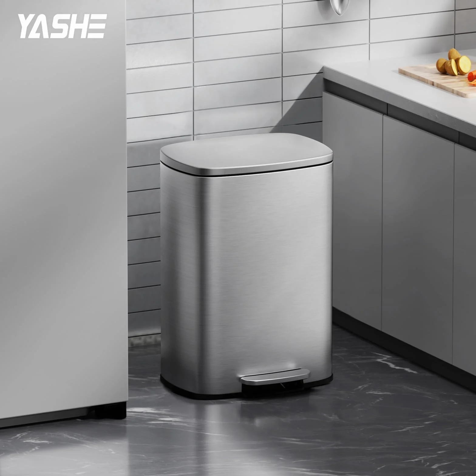 YASHE Poubelle Cuisine 50L Rectangulaire avec Pédale Fermeture Douce