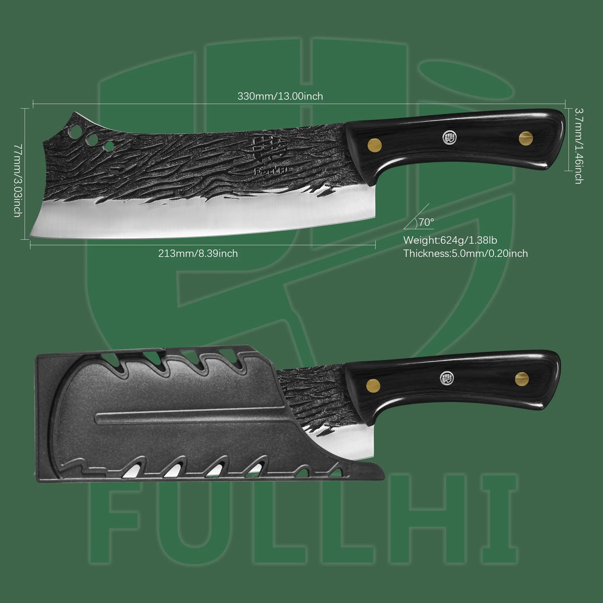 Couteau de boucher forgé à la main 21cm acier à haute teneur en carbone avec gaine