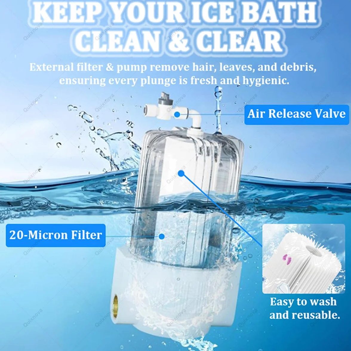 Refroidisseur d'eau à Bain de Glace 0,3 P avec Filtre Externe Pompe pour Cryothérapie