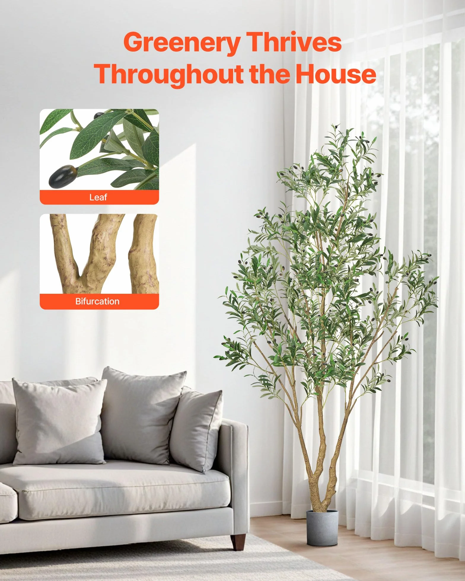 VEVOR Arbre Artificiel 2,4 m Olivier avec Pot Noir Faux Arbre Décoration Intérieur