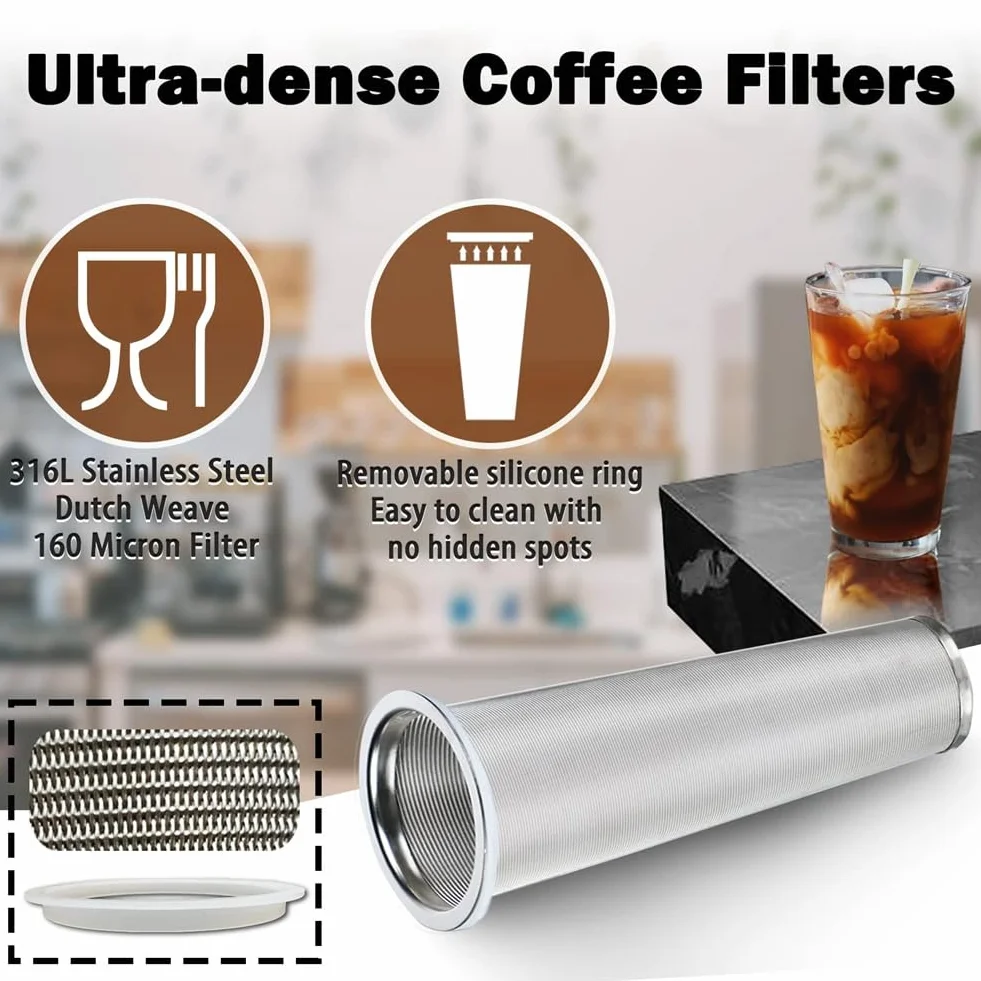 Cold Brew Coffee Maker 64Oz Pichet Acier Inoxydable Filtre Super Dense Iced Coffee
