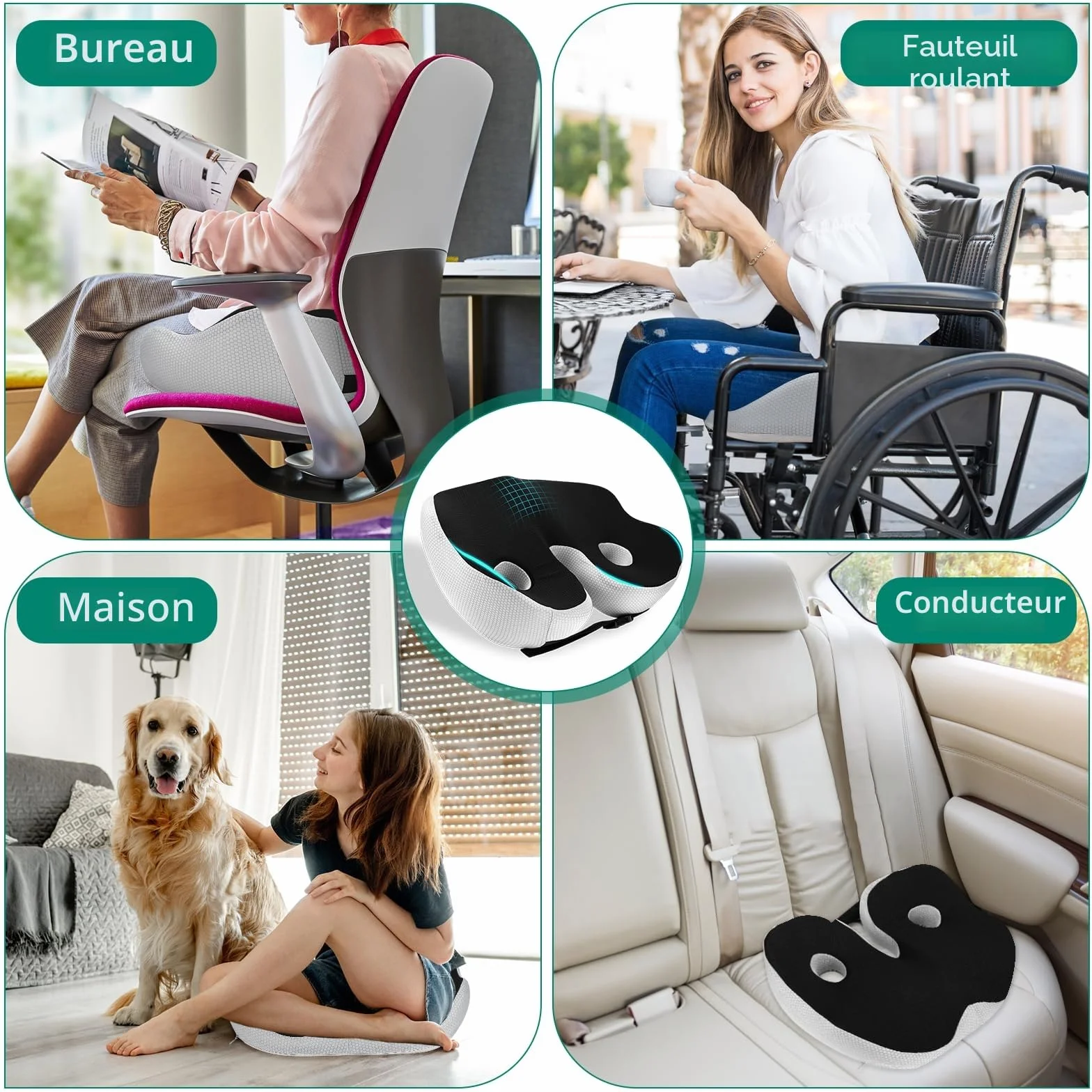 Coussin orthopédique en mousse à mémoire de forme ergonomique noir