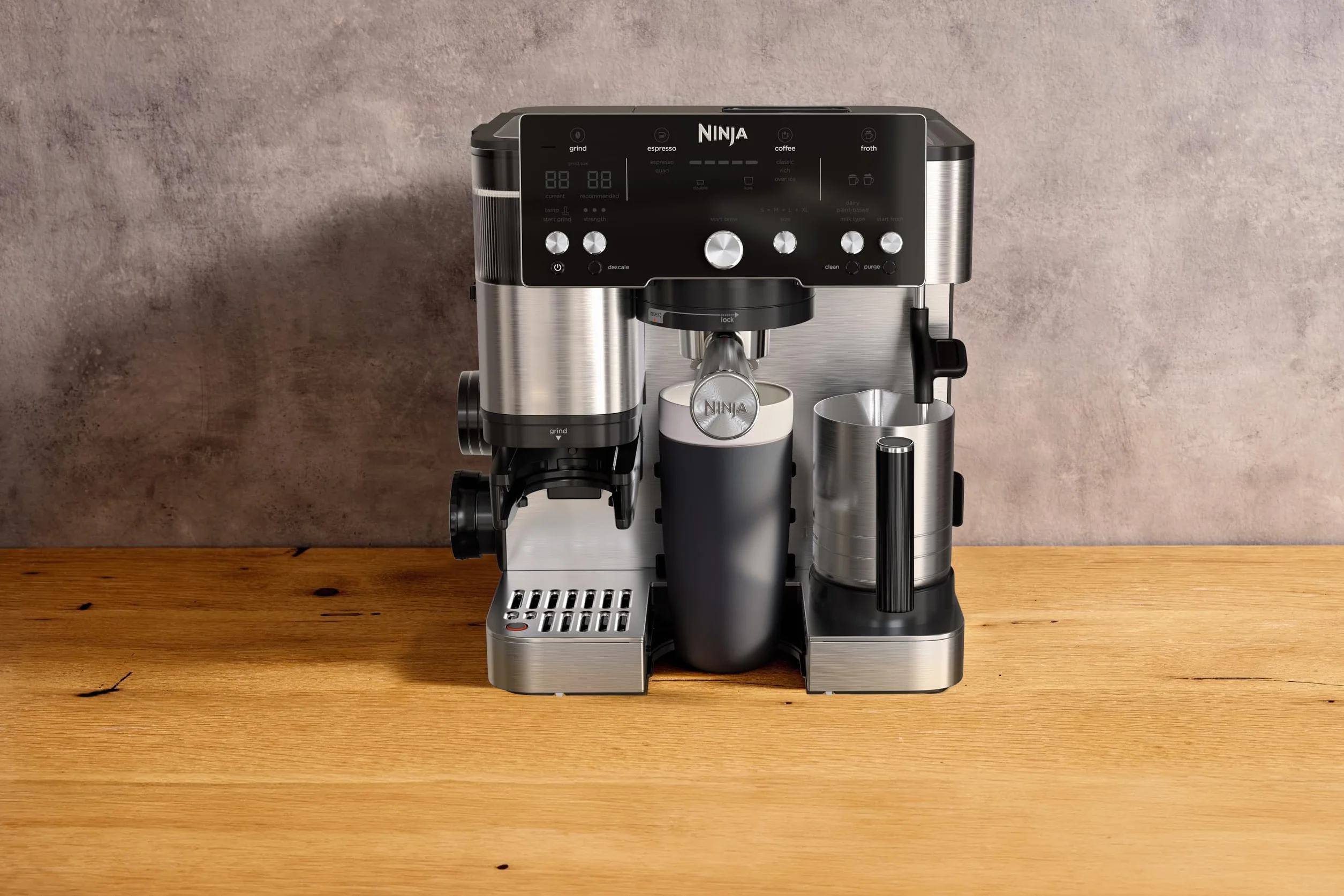 Ninja ES501EU Machine à café 2-en-1 Latte Cappuccino Espresso avec broyeur à grains et mousseur à lait intégrés argent