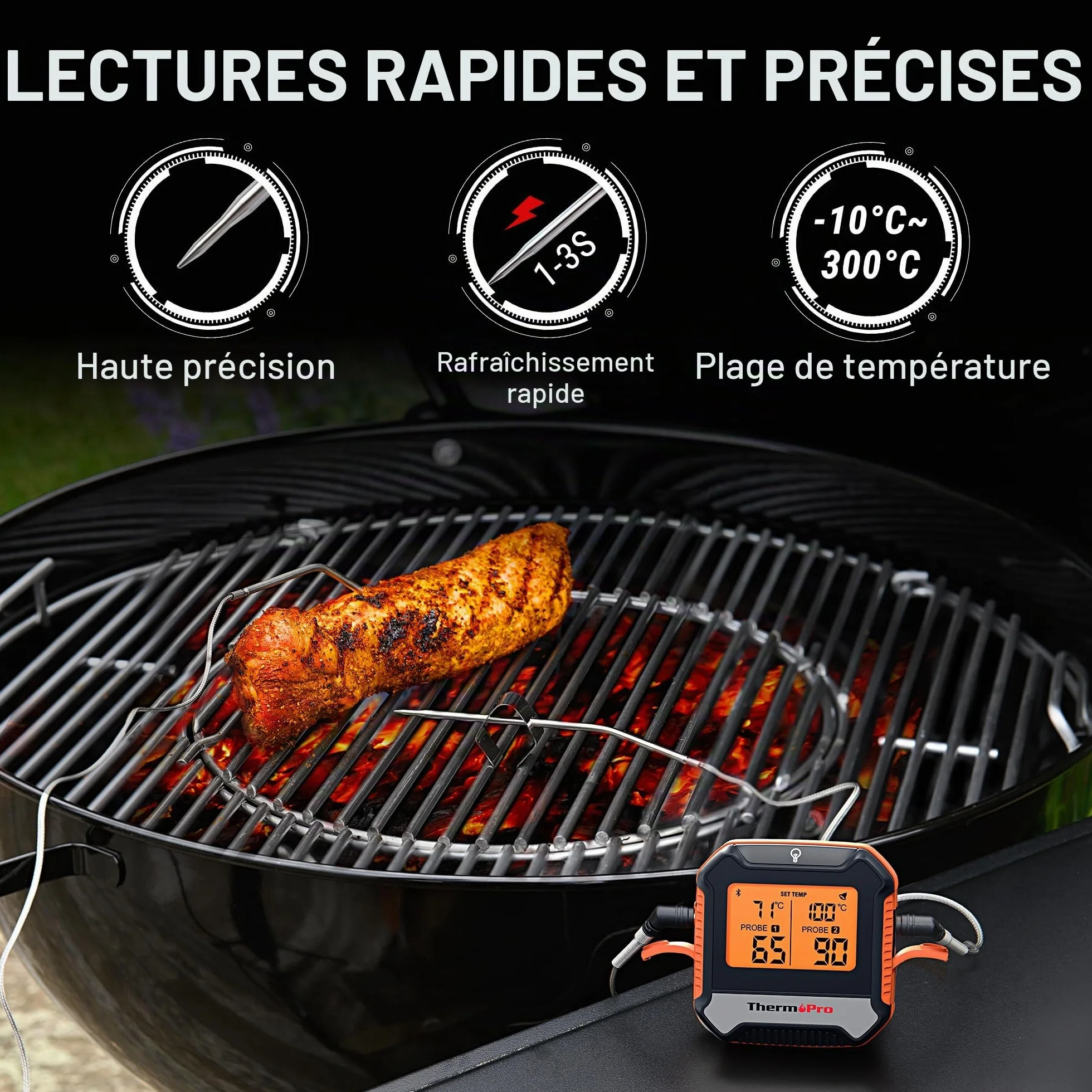 ThermoPro TempPro TP904 Thermomètre à viande numérique sans fil Bluetooth 135 m avec double sonde
