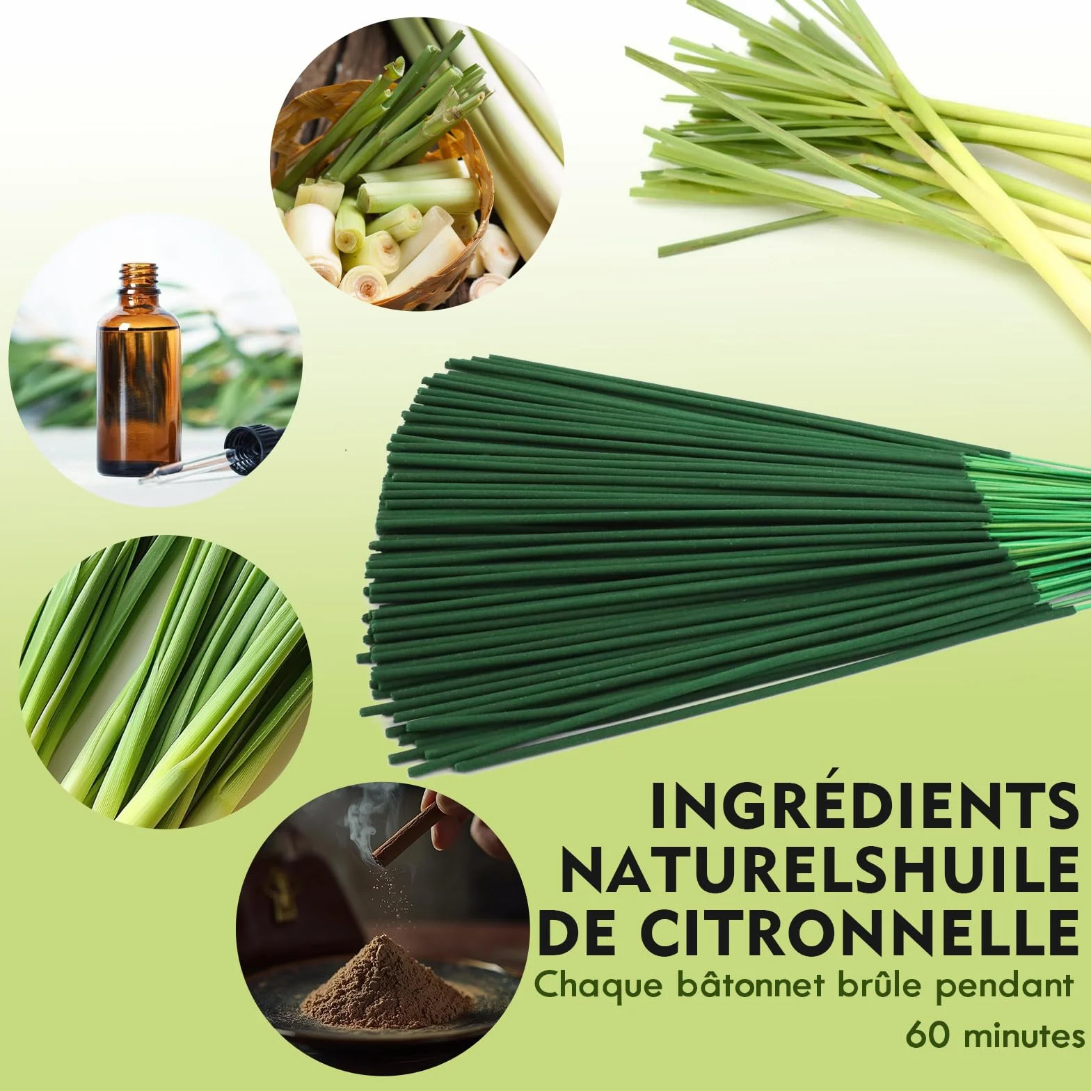 SCENTORINI Bâtons d'Encens Naturelle Citronnelle Extérieur Jardin Balcon Terrasse 120 pcs