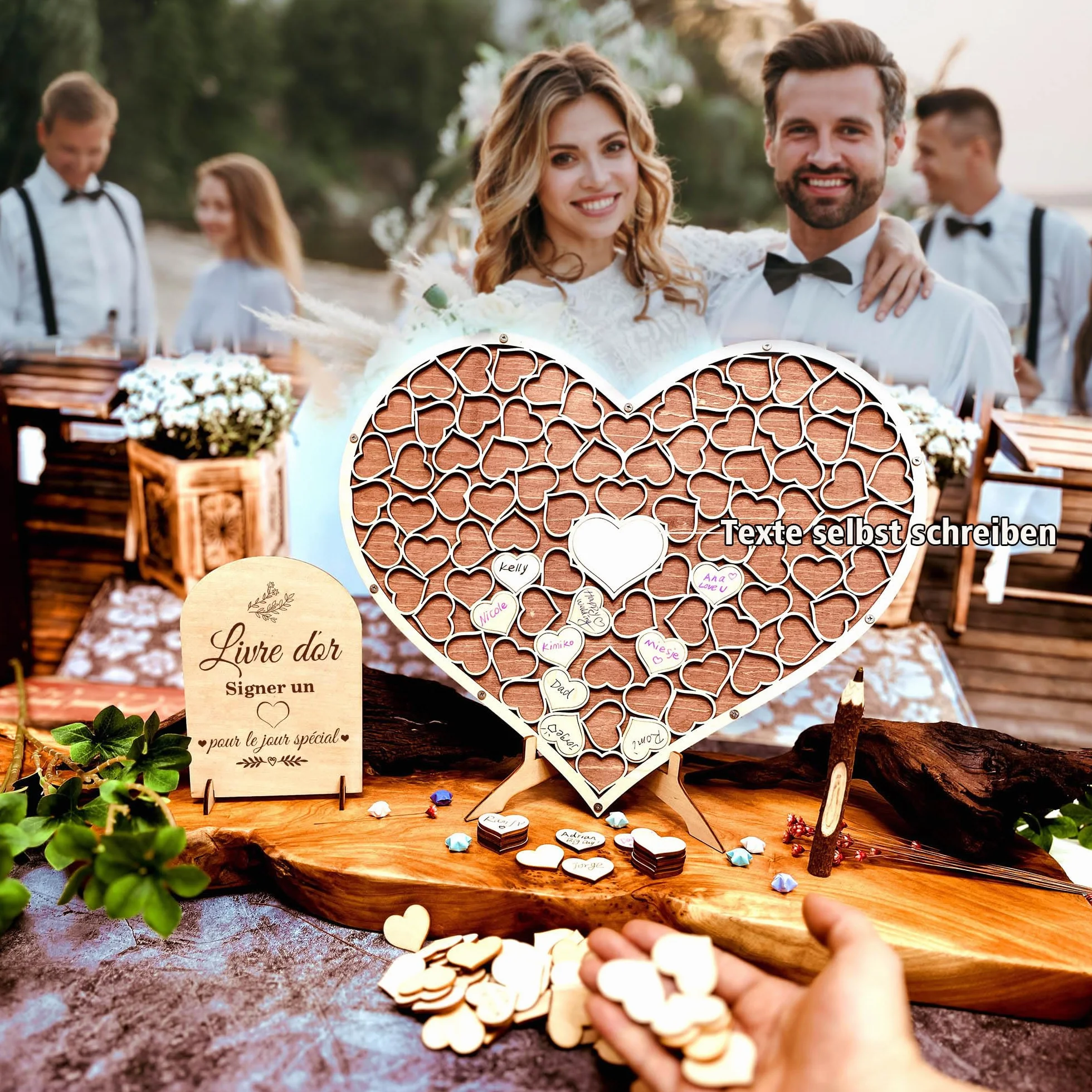 Livre d'or de mariage en forme de coeur en bois puzzle alternatif anniversaire décoration cadeaux