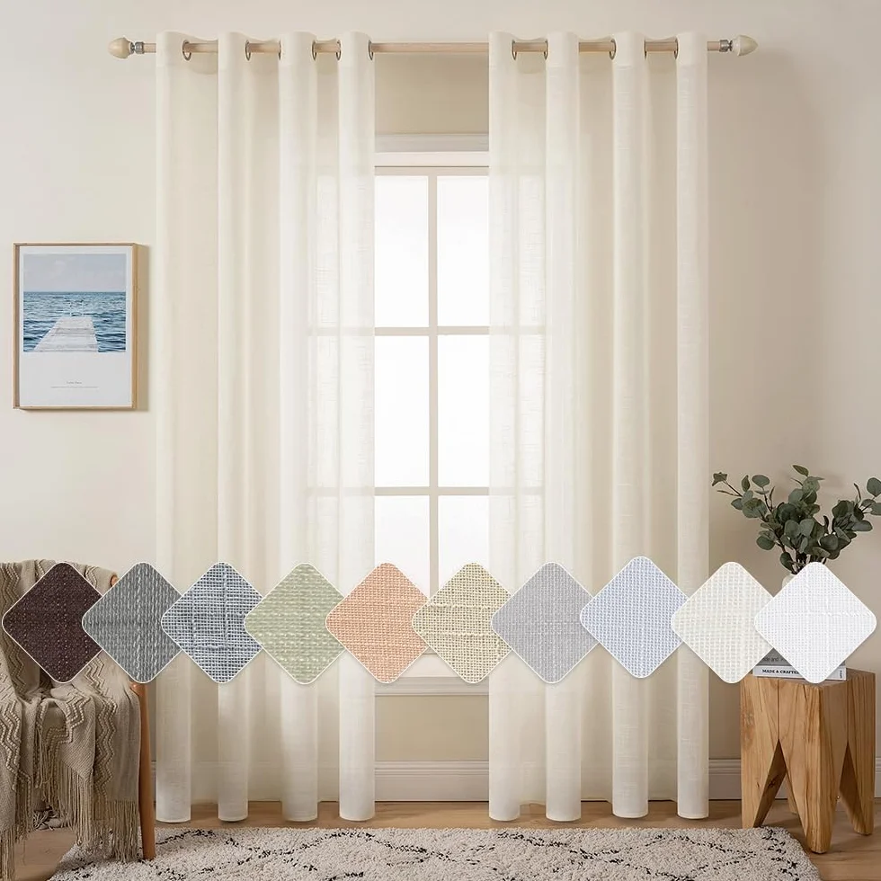 MIULEE Lot de 2 Rideaux Voilages Lin Imitation Transparents 140x200cm Beige léger