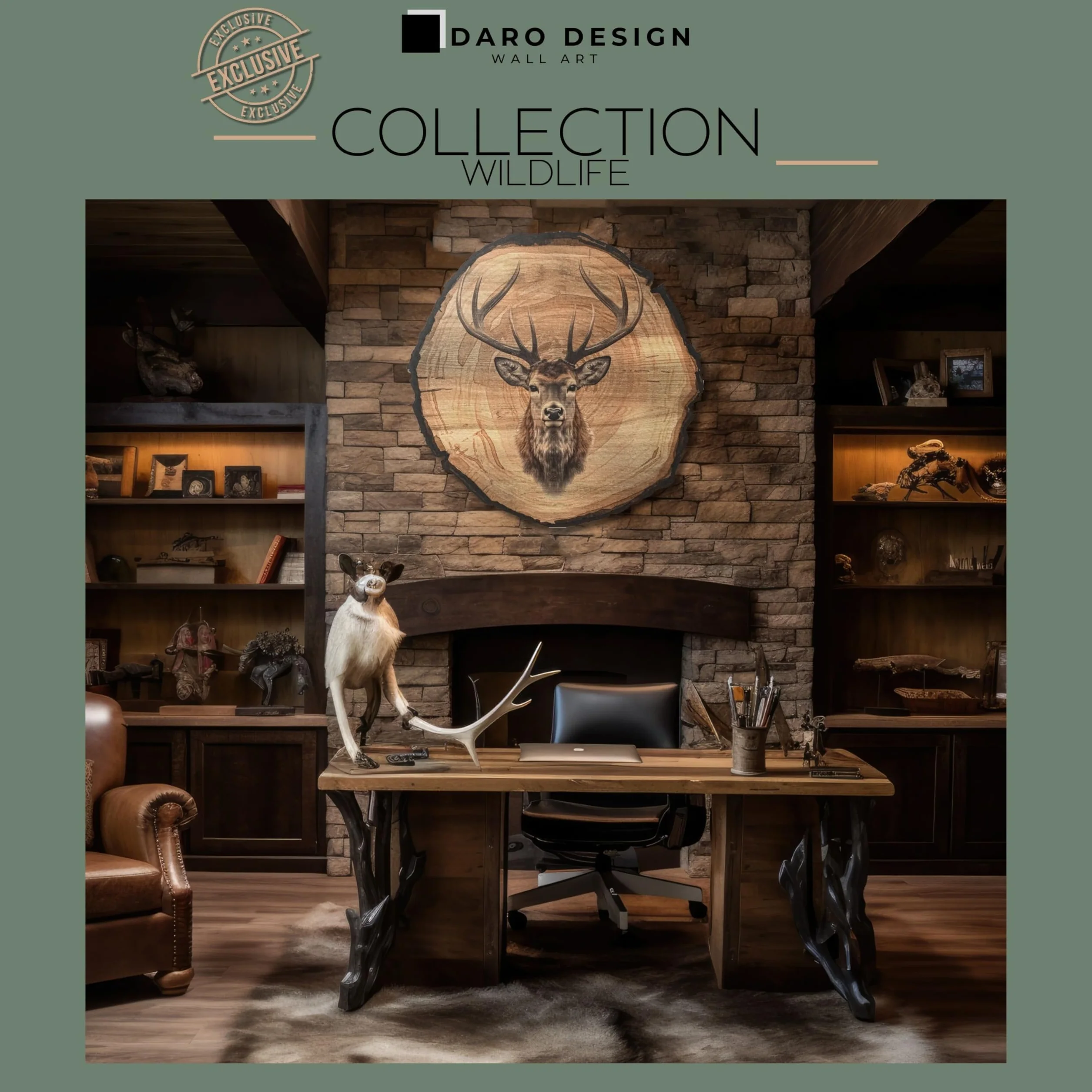 Tableau mural cerf 45 cm DARO Design – Impression d'art prête à accrocher décoration chasse nature animaux
