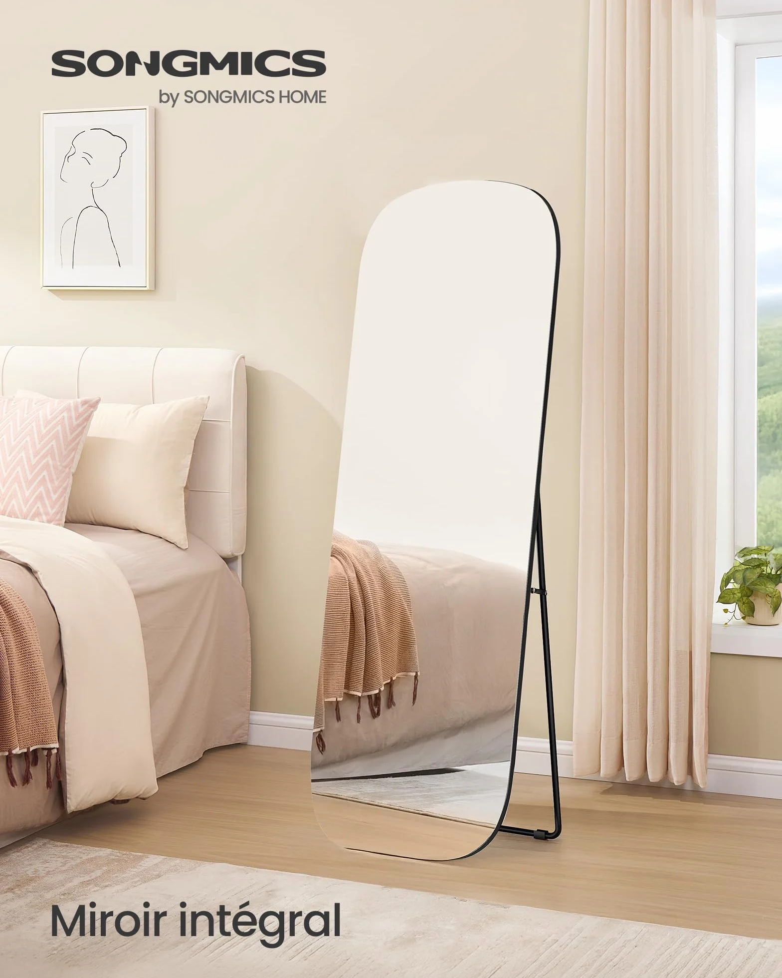 SONGMICS Miroir sur Pied Pleine Longueur 160 x 50 cm Cadre en Aluminium Noir d'encre