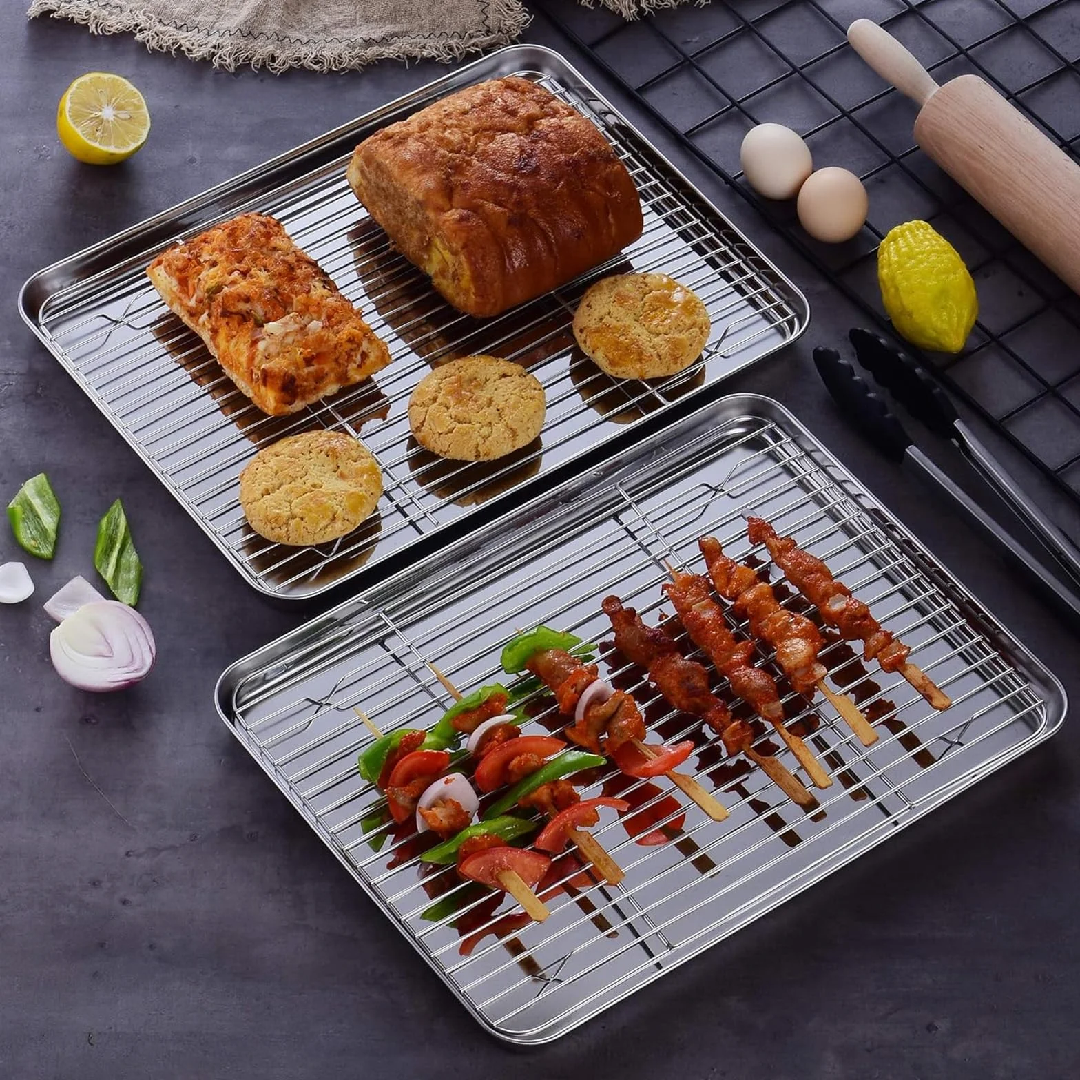 JMIATRY Lot de 2 Plaque De Cuisson Avec Grille 26.5 x 20.5cm