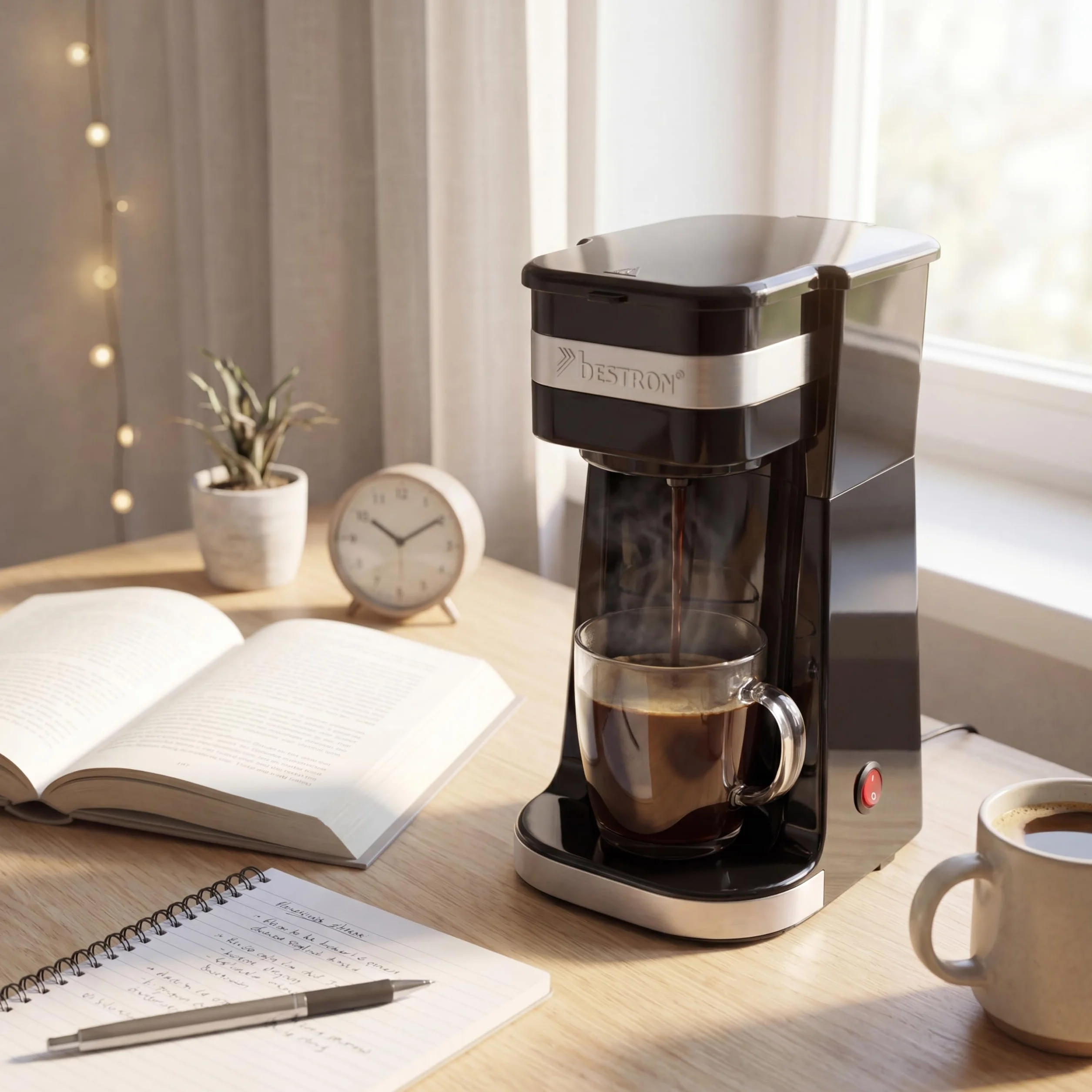 Bestron Cafetière avec tasse isotherme, Machine à café 750 W, Argent