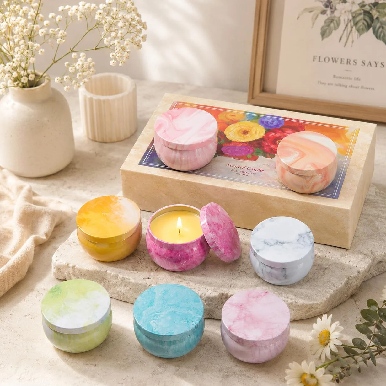 Coffret Bougies Parfumées Lot de 8 Longue Durée Cadeau Femme