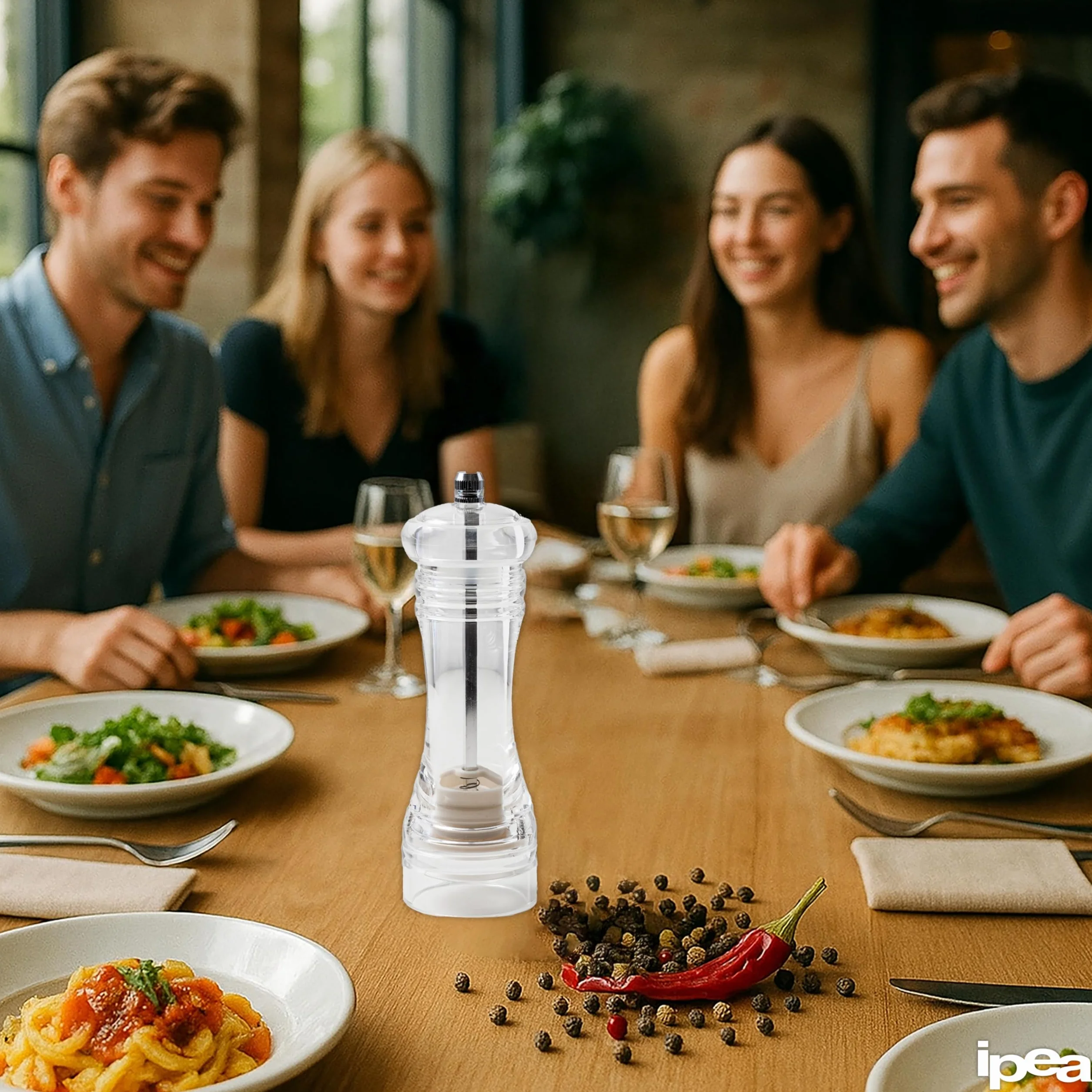 Moulin à Poivre Manuel en Bois Transparent IPEA avec Broyeur en Métal pour Épices, Sel et Piment