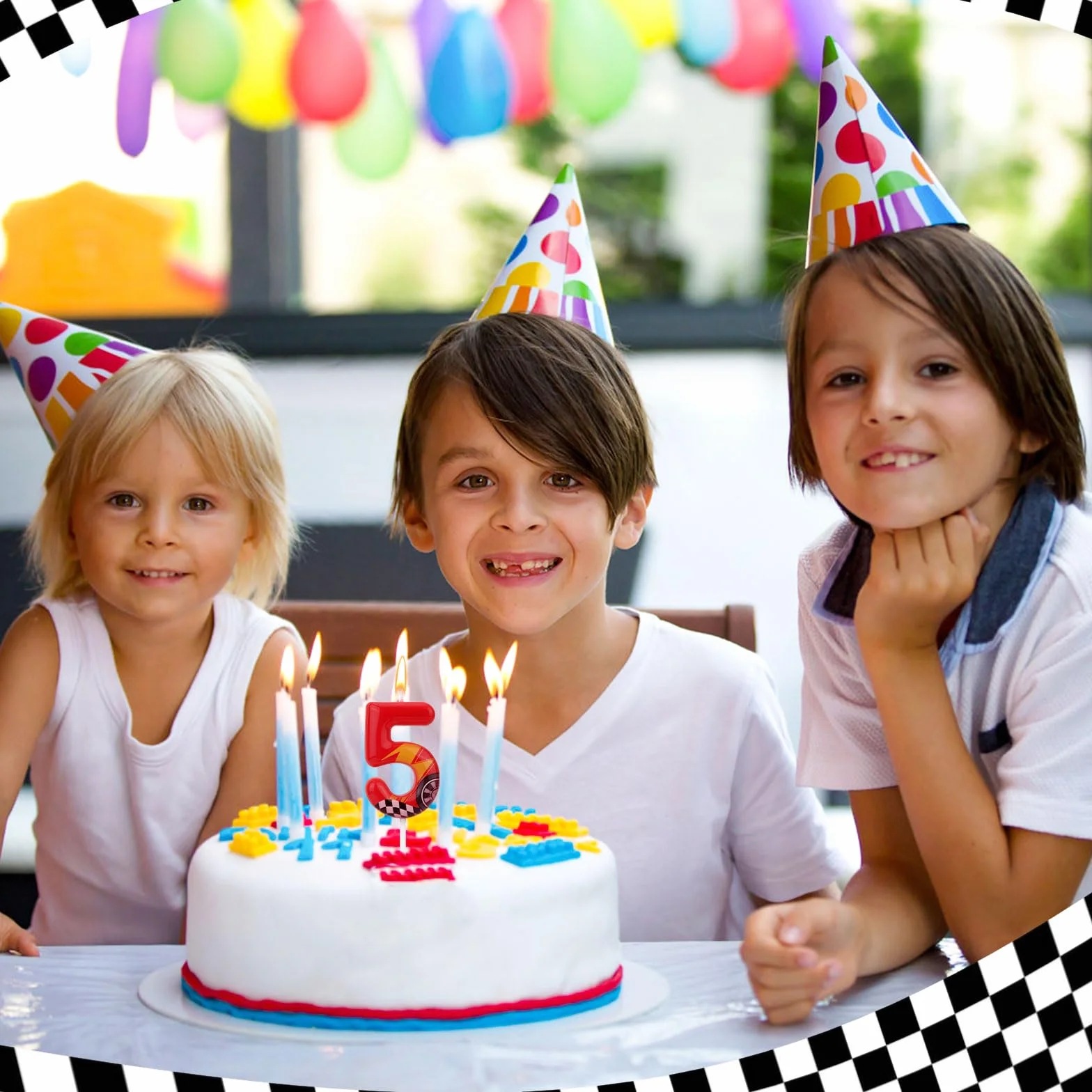 Bougie d'Anniversaire Thème Voitures Course Numéro 5 Rouge Forme Voiture pour Gâteau
