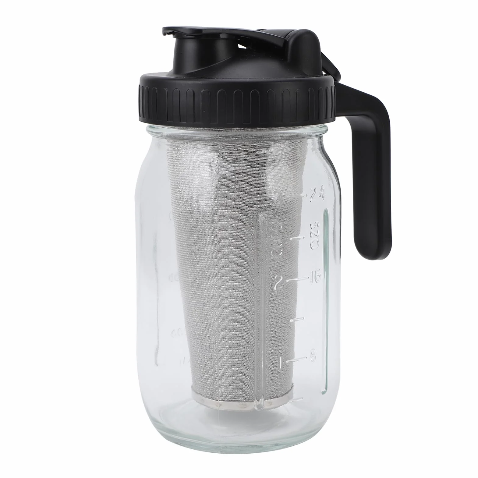 Carafe en Verre pour Cafetière à Froid avec Filtre en Acier Inoxydable et Couvercle Bec, 1000ml