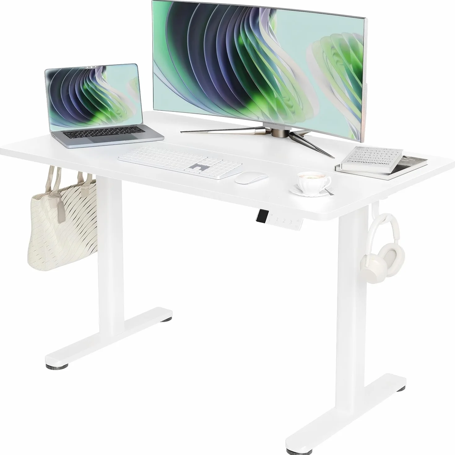 Claiks Bureau Assis Debout Électrique Réglable en Hauteur 120 x 60 cm avec Gestion des Câbles et Fonction Mémoire