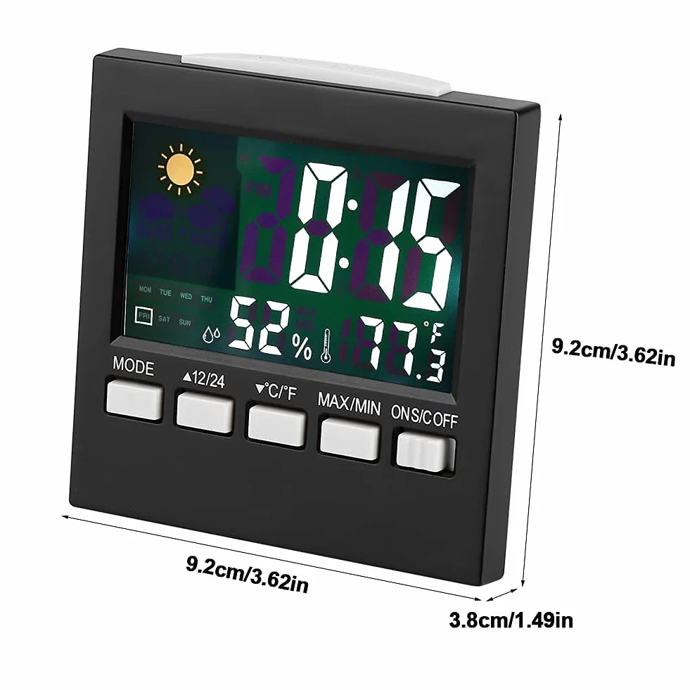Réveil numérique avec thermomètre et calendrier, affichage température humidité rétroéclairé portable pour chambre salon