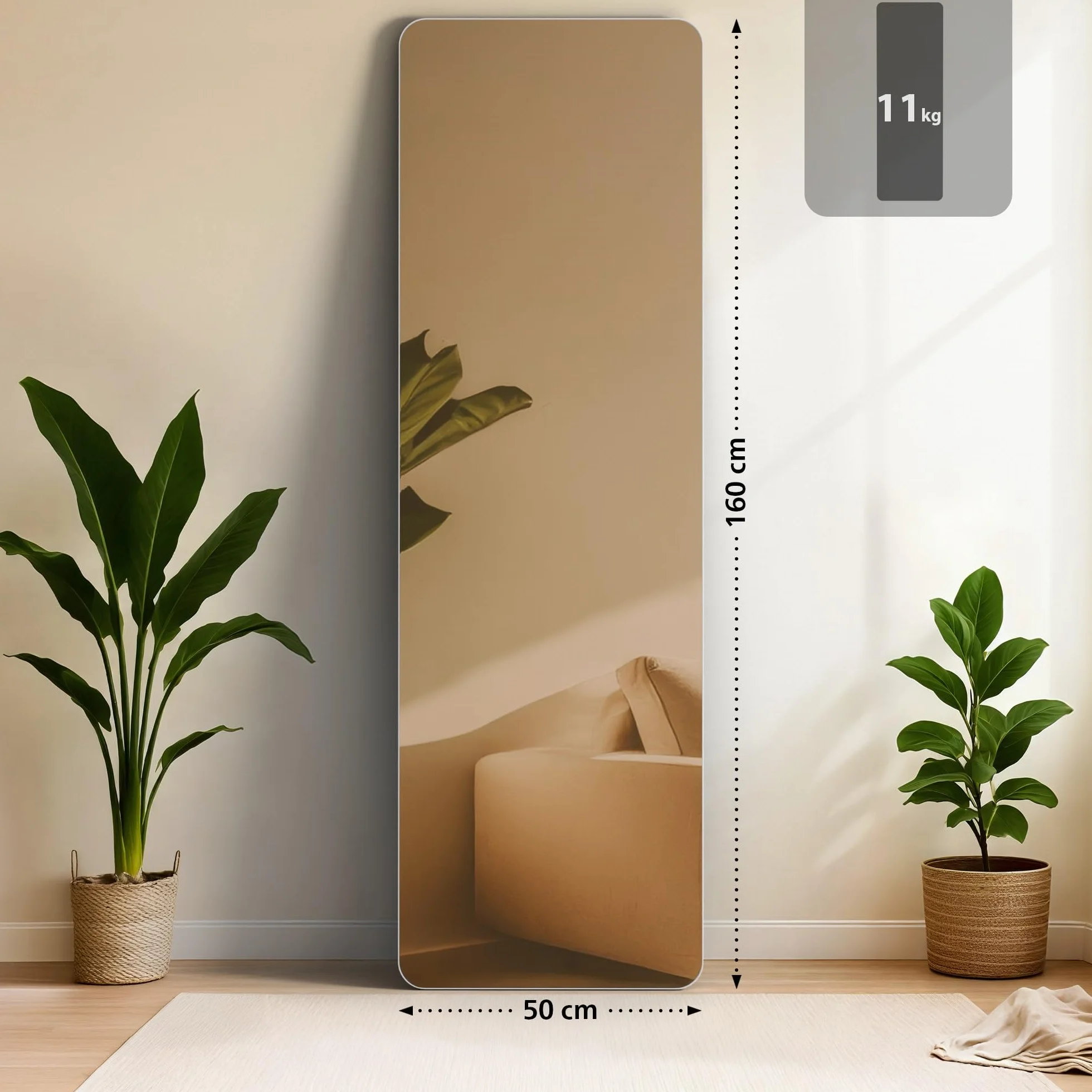Miroir Grand Gurnee Blanc Mat 160x50 cm Miroir Mural Integral Cadre Metallique