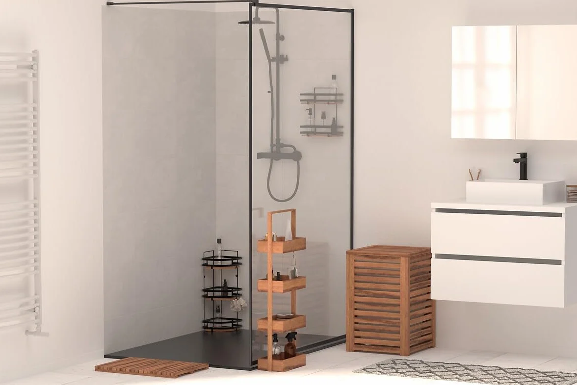 Tapis de Bain Caillebotis en Acacia 56x36cm Antidérapant Résistant à l'Humidité