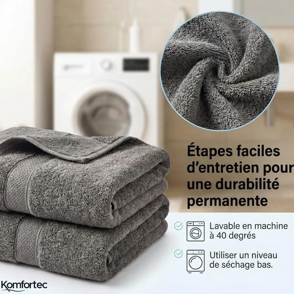 Ensemble de Serviettes 8 Pièces 100% Coton 70x140 cm 50x100 cm Gris Anthracite Rose