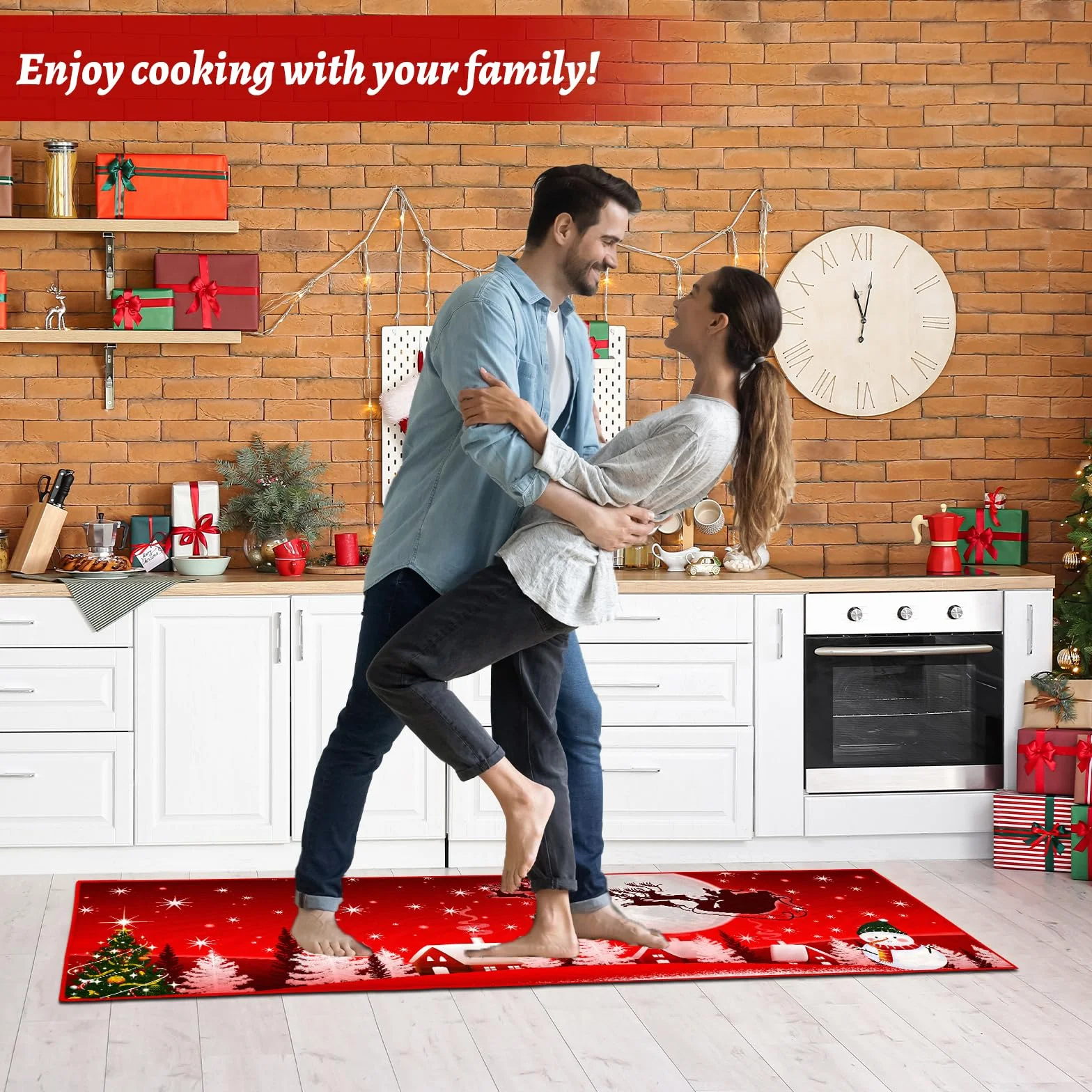 Tapis de Noël antidérapant lavable Père Noël 40 x 60 cm 40 x 120 cm