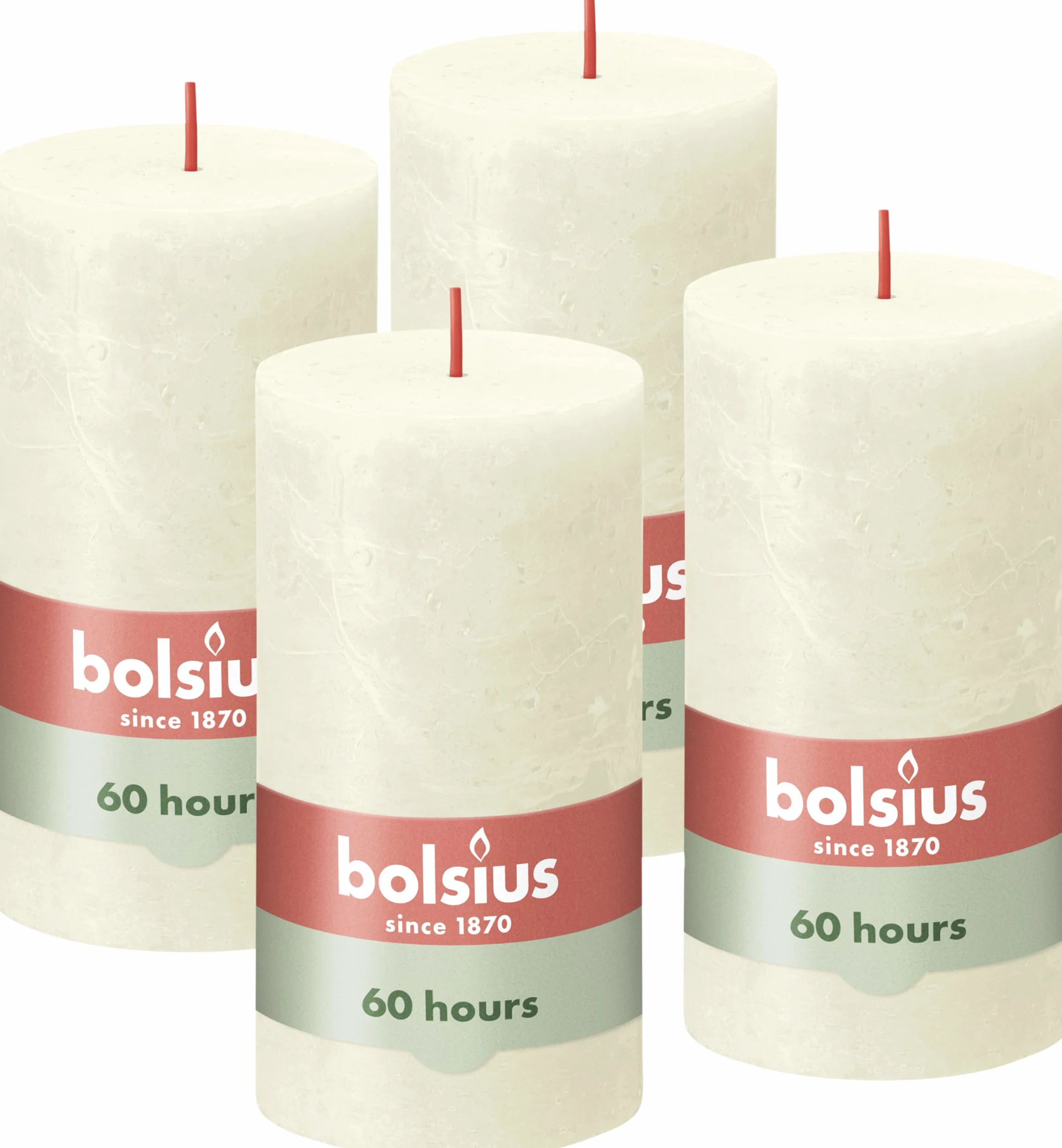 Bolsius Bougie pilier rustique Ivoire Lot de 4 60 heures Cire naturelle végétalienne