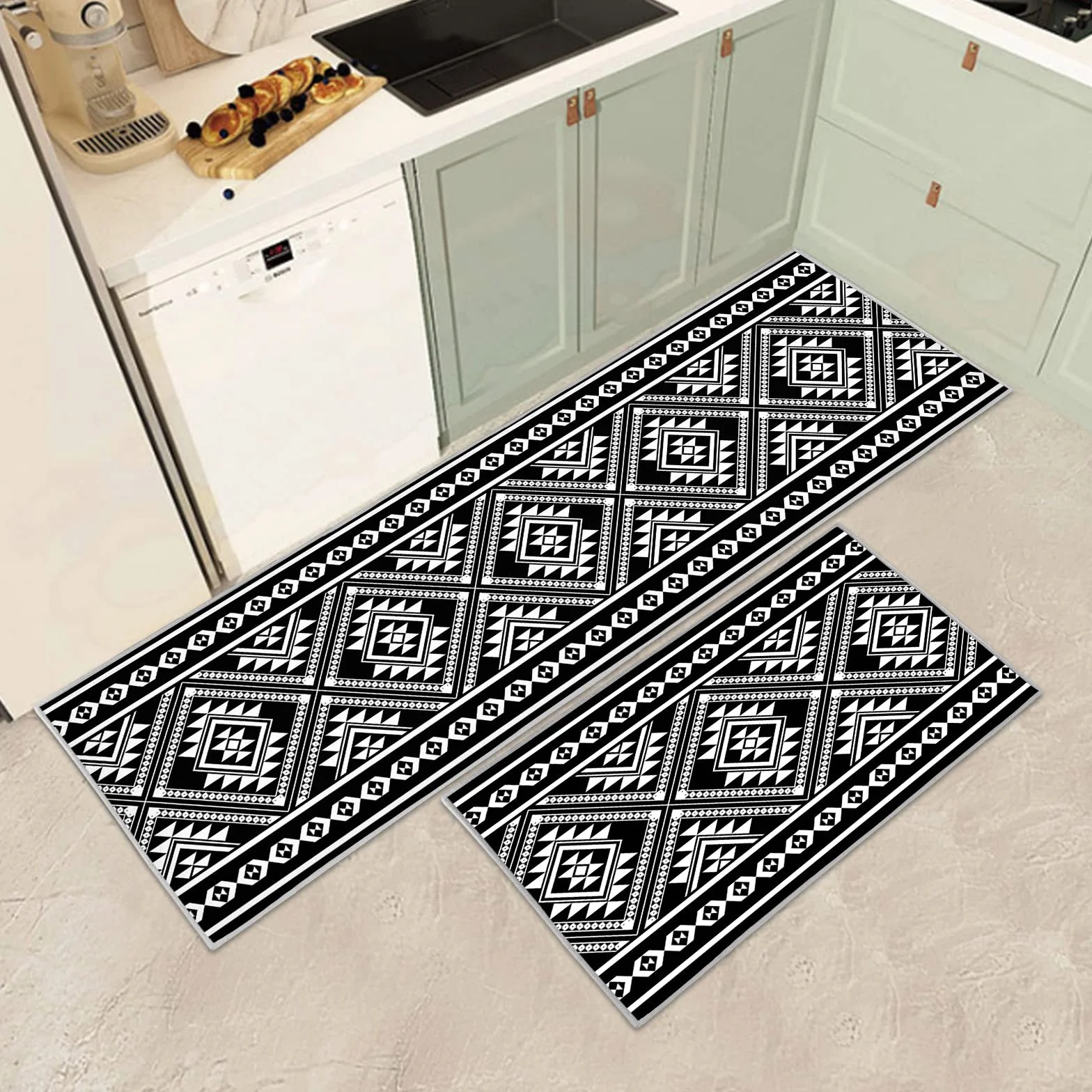 Tapis de Cuisine Antidérapants Lavables Anti-Fatigue 43x75+43x150cm Lot de 2