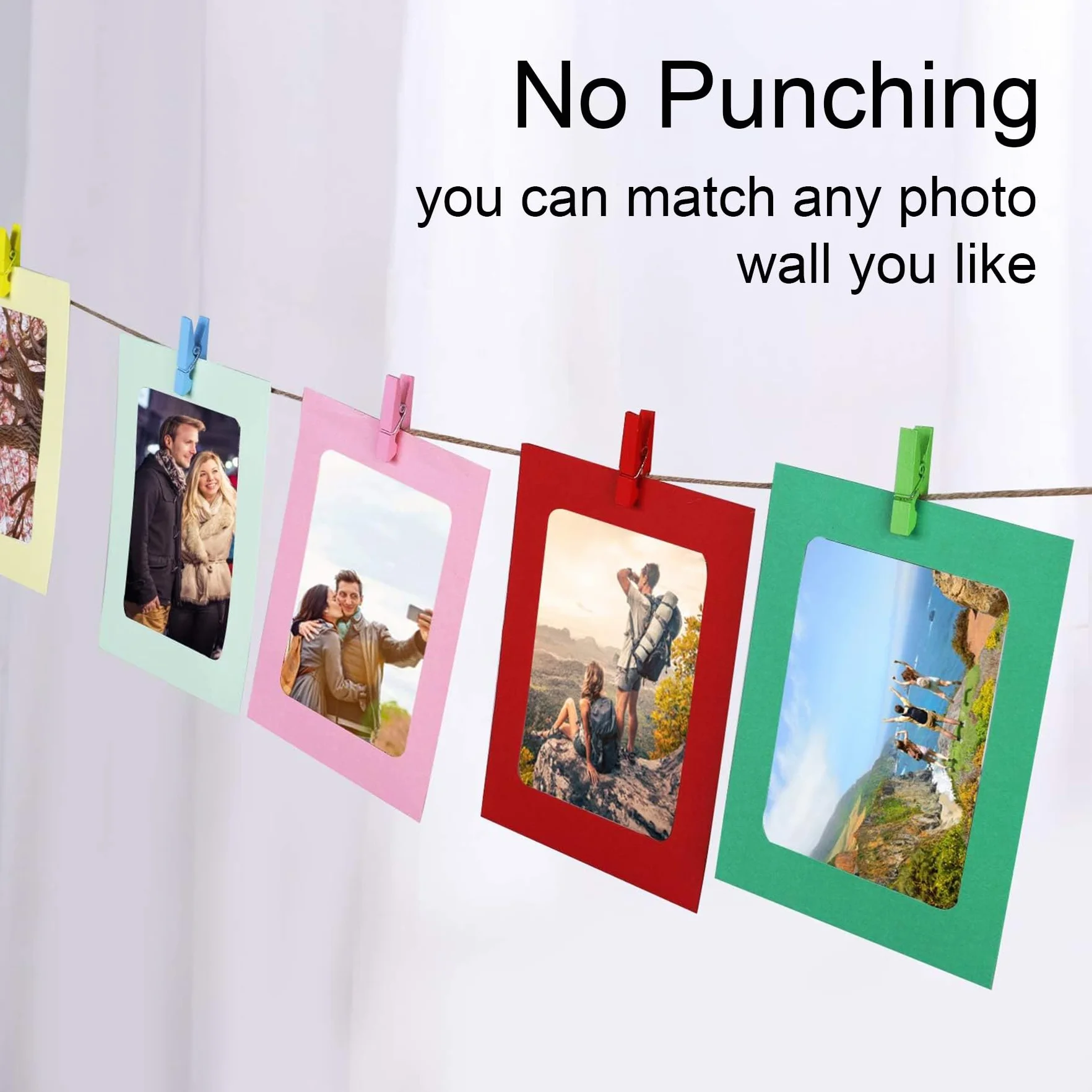 Cadre Photo en Carton 11.5x15.5cm DIY 20 Pièces avec Clips et Cordes pour Décoration Murale