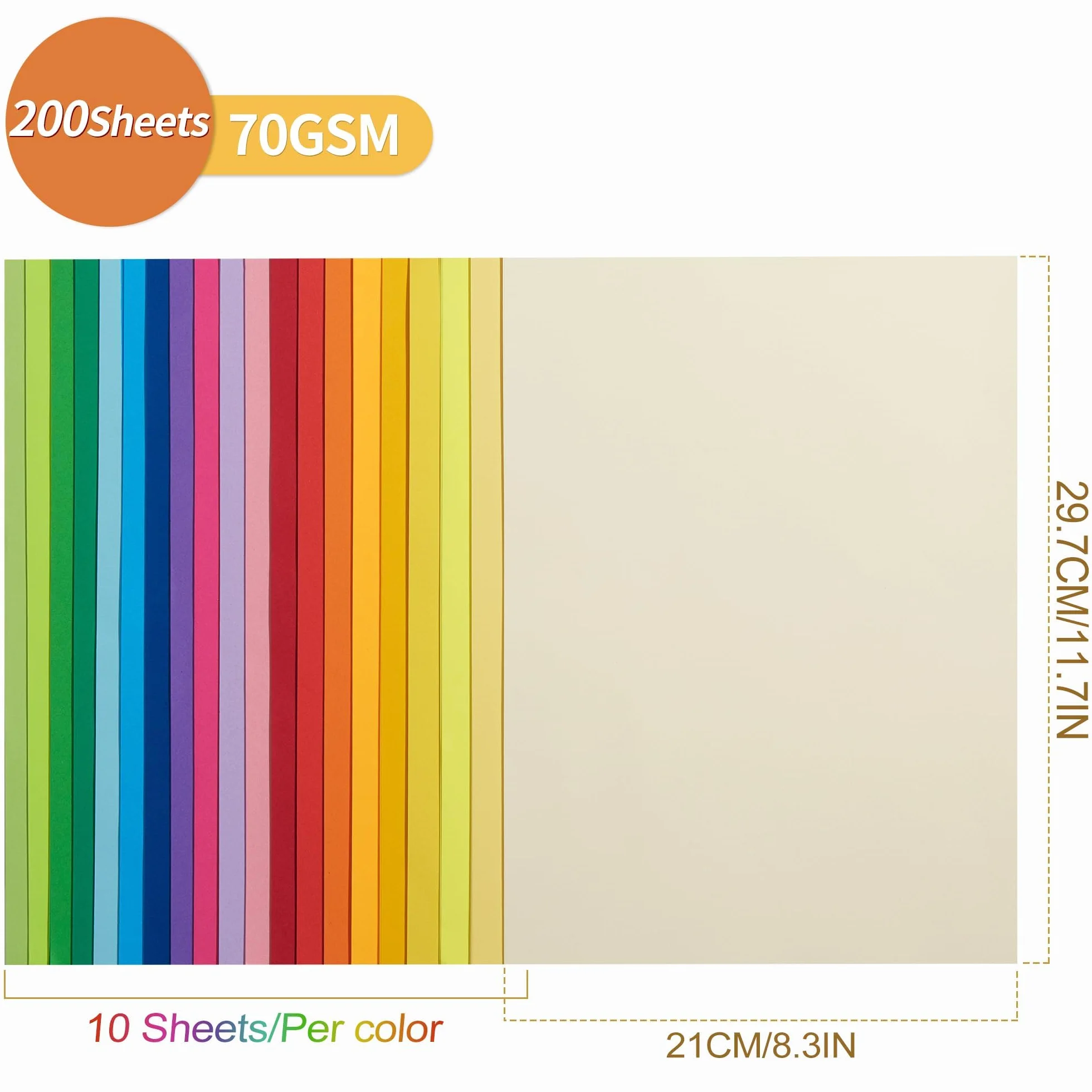 Papier Origami A4 20 Couleurs Vives 70g/m² Double Face Pliable 200 Feuilles