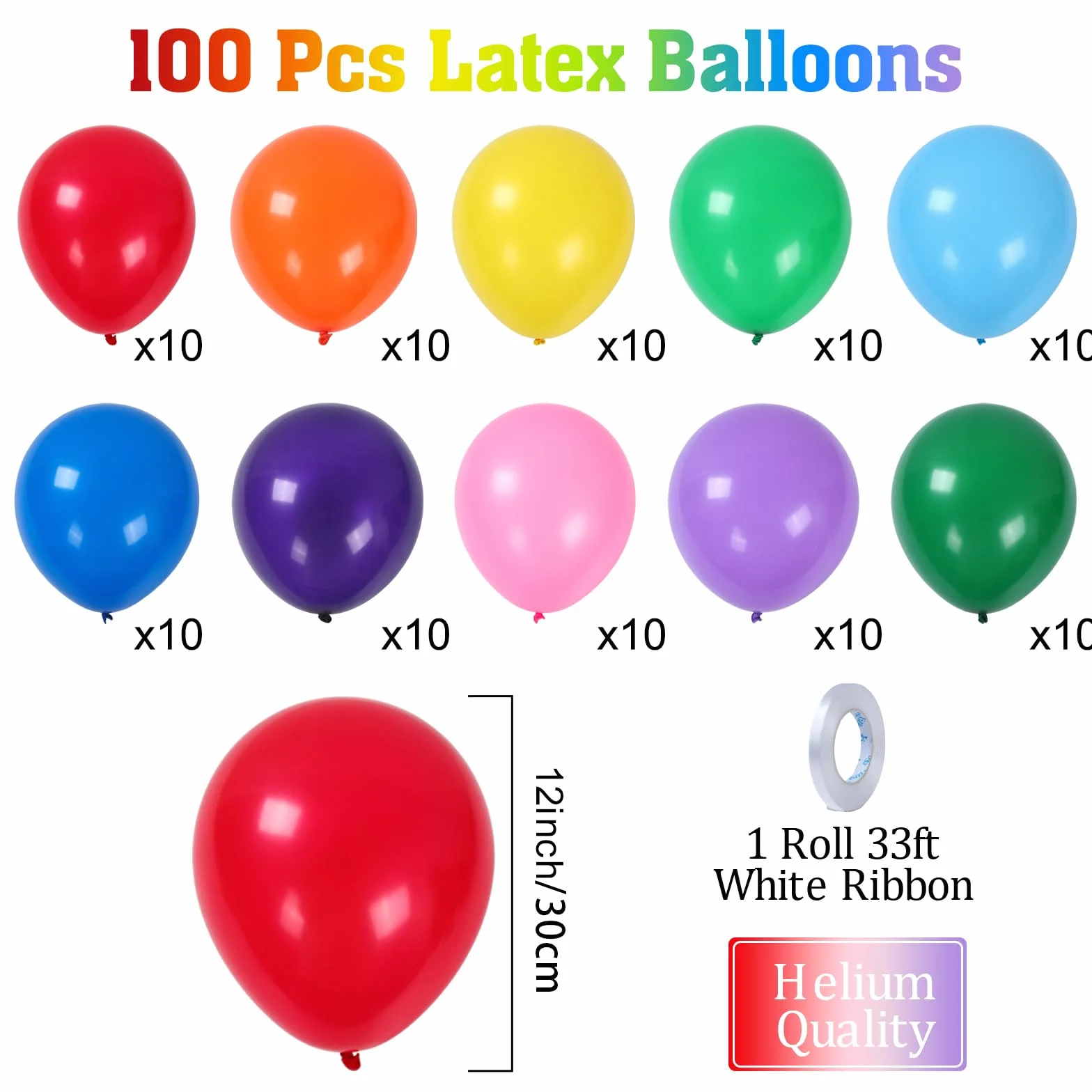 Ballons Anniversaire Multicolores 100 Pièces 12 Pouces Ballon Hélium Décoration Fête