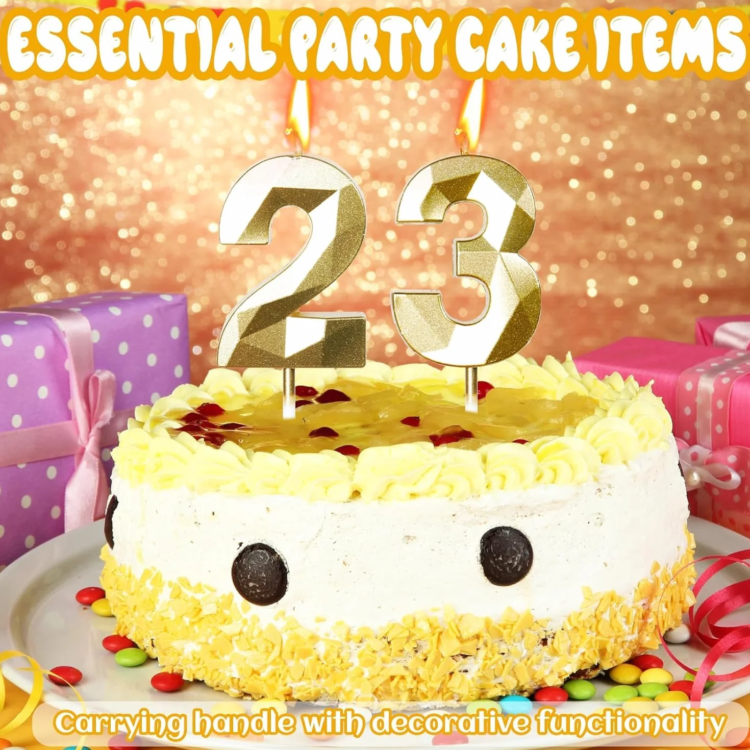 Bougies d'Anniversaire 78 Ans Dorées Numéro 78 Or pour Gâteau Décoration de Fête
