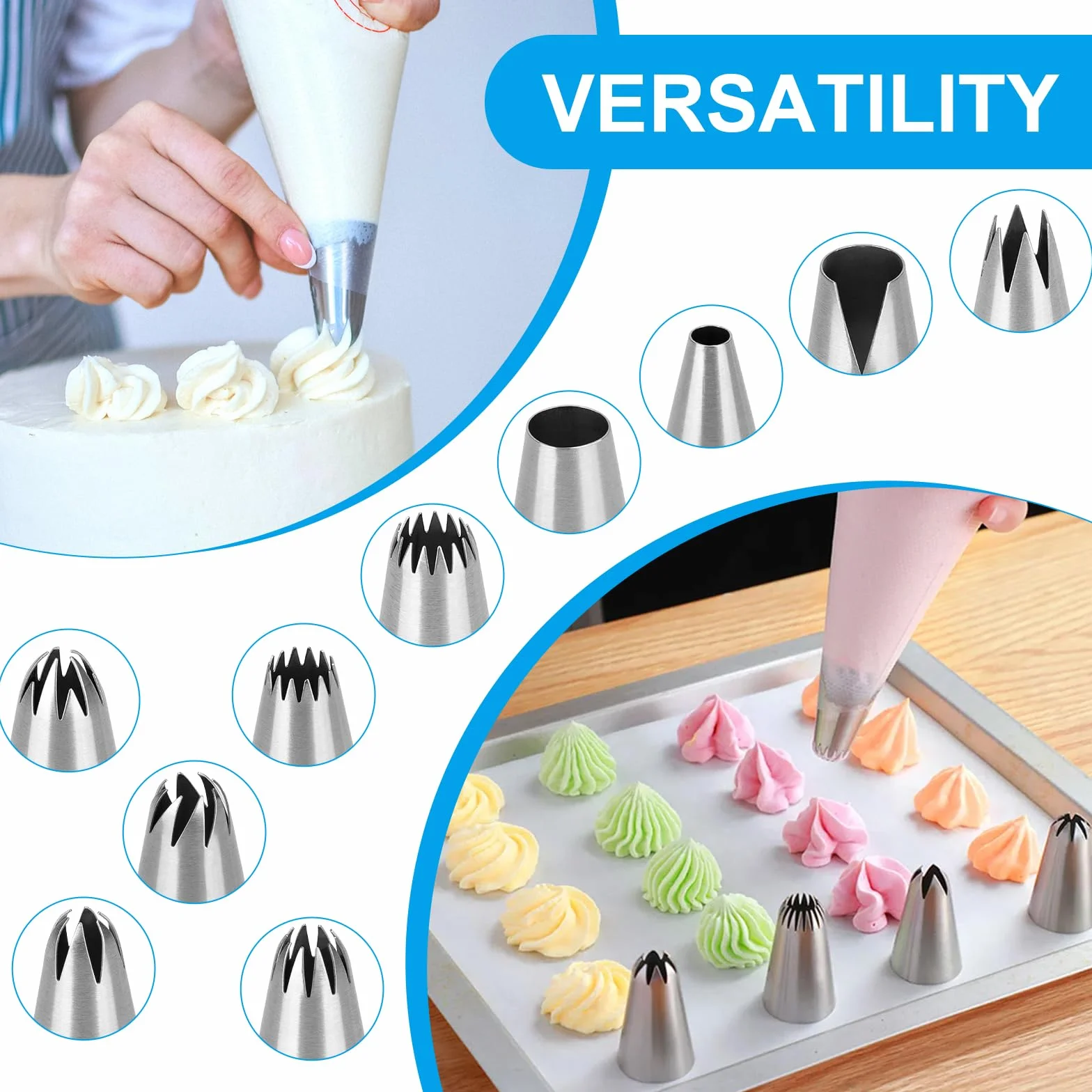 Douille Patisserie Professionnelle Compatible Poche à Douille, 10 PCS Grosse Douille Cannelée Décorer Gâteaux Cupcakes